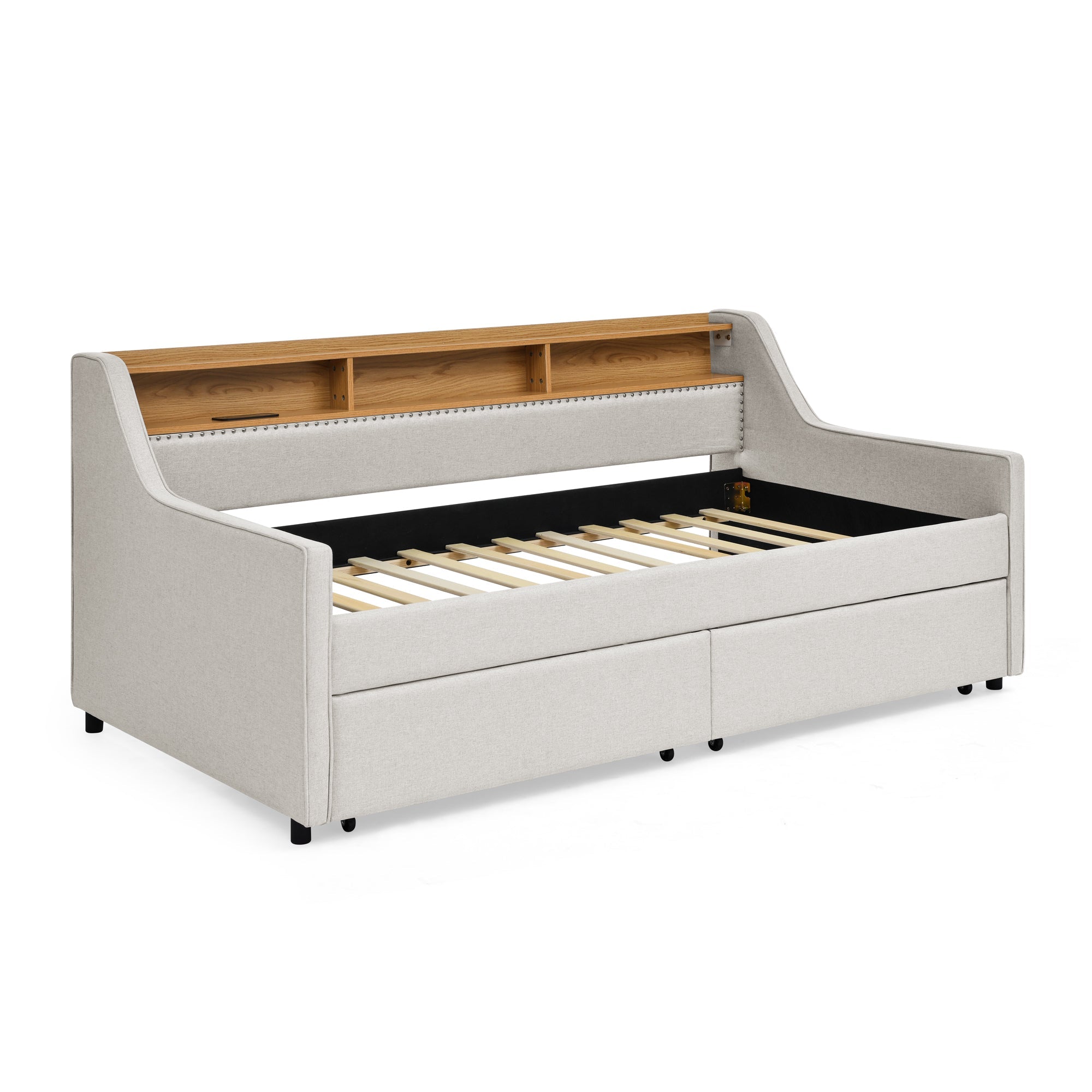 Twin Size Upholstery Sofa Bed with Three LED lights, with Storage Adjustable Headboard - Direct Wicker