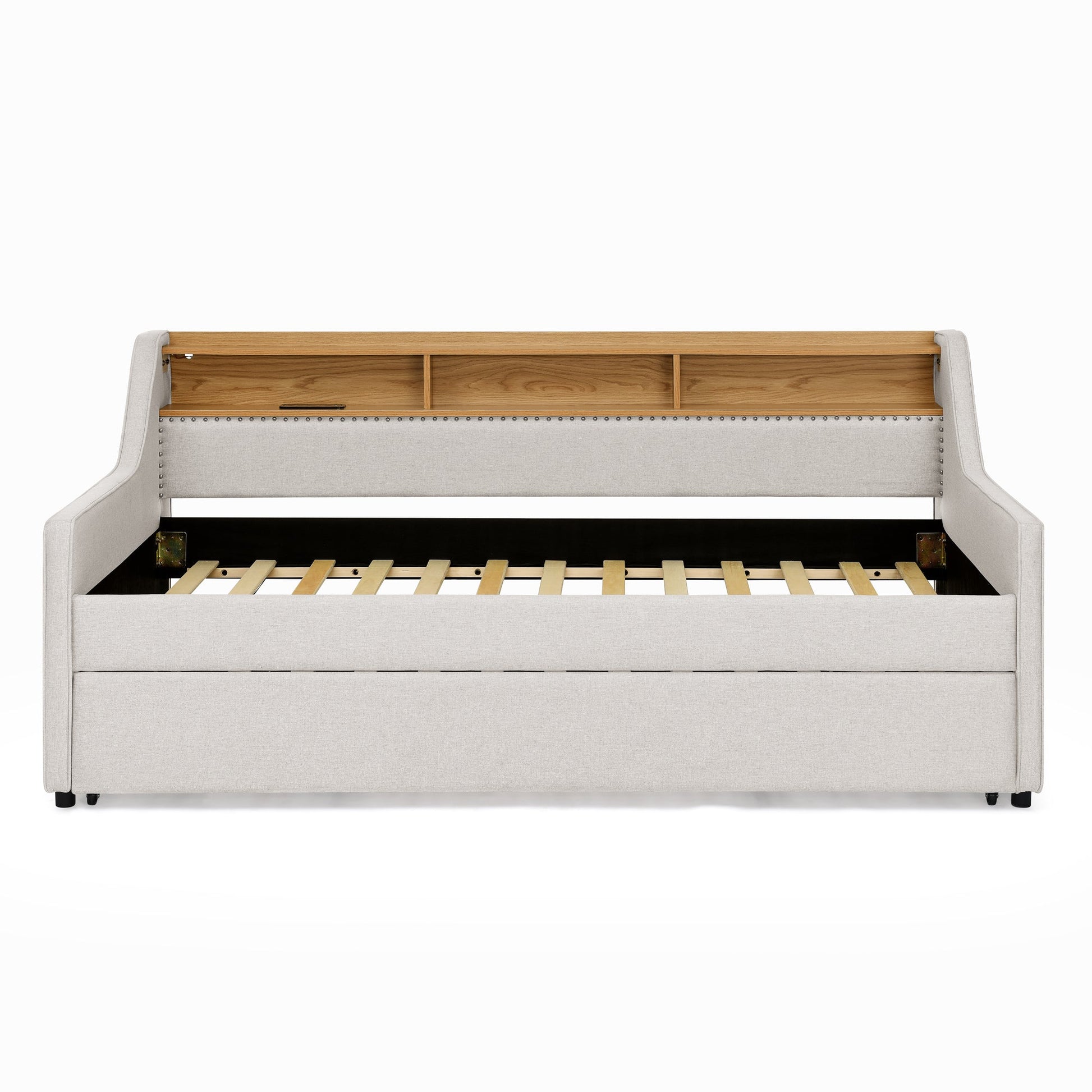 Twin Size Upholstery Sofa Bed with Three LED lights, with Storage Adjustable Headboard - Direct Wicker