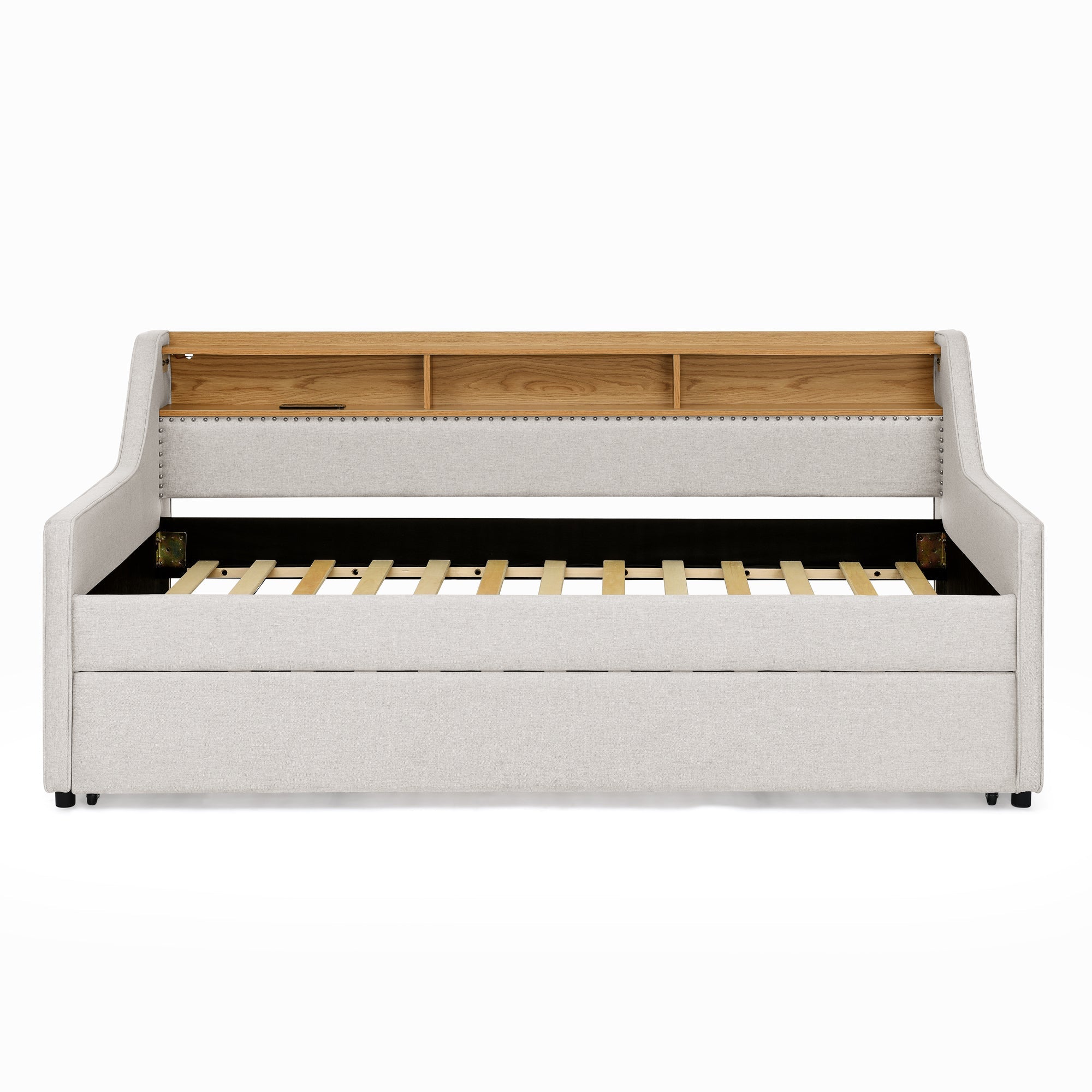 Twin Size Upholstery Sofa Bed with Three LED lights, with Storage Adjustable Headboard - Direct Wicker