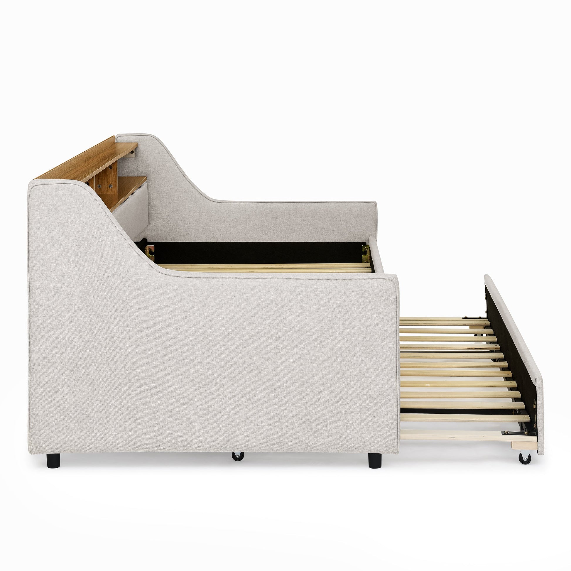 Twin Size Upholstery Sofa Bed with Three LED lights, with Storage Adjustable Headboard - Direct Wicker