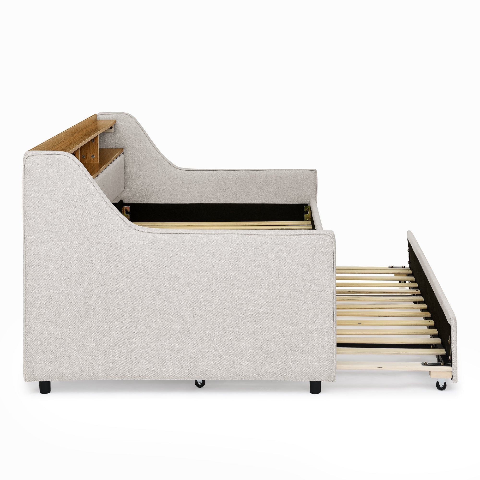 Twin Size Upholstery Sofa Bed with Three LED lights, with Storage Adjustable Headboard - Direct Wicker