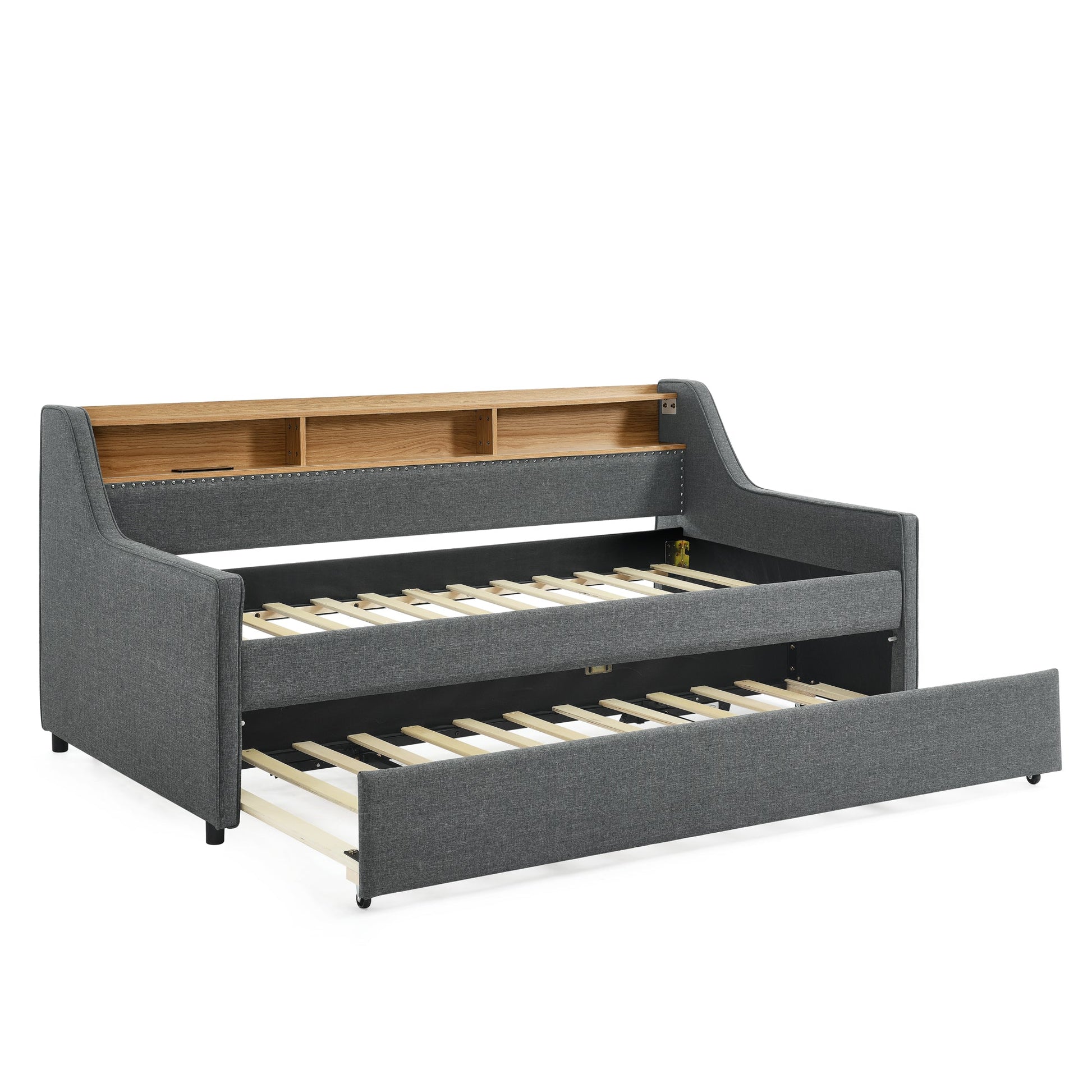 Twin Size Upholstery Sofa Bed with Three LED lights, with Storage Adjustable Headboard - Direct Wicker