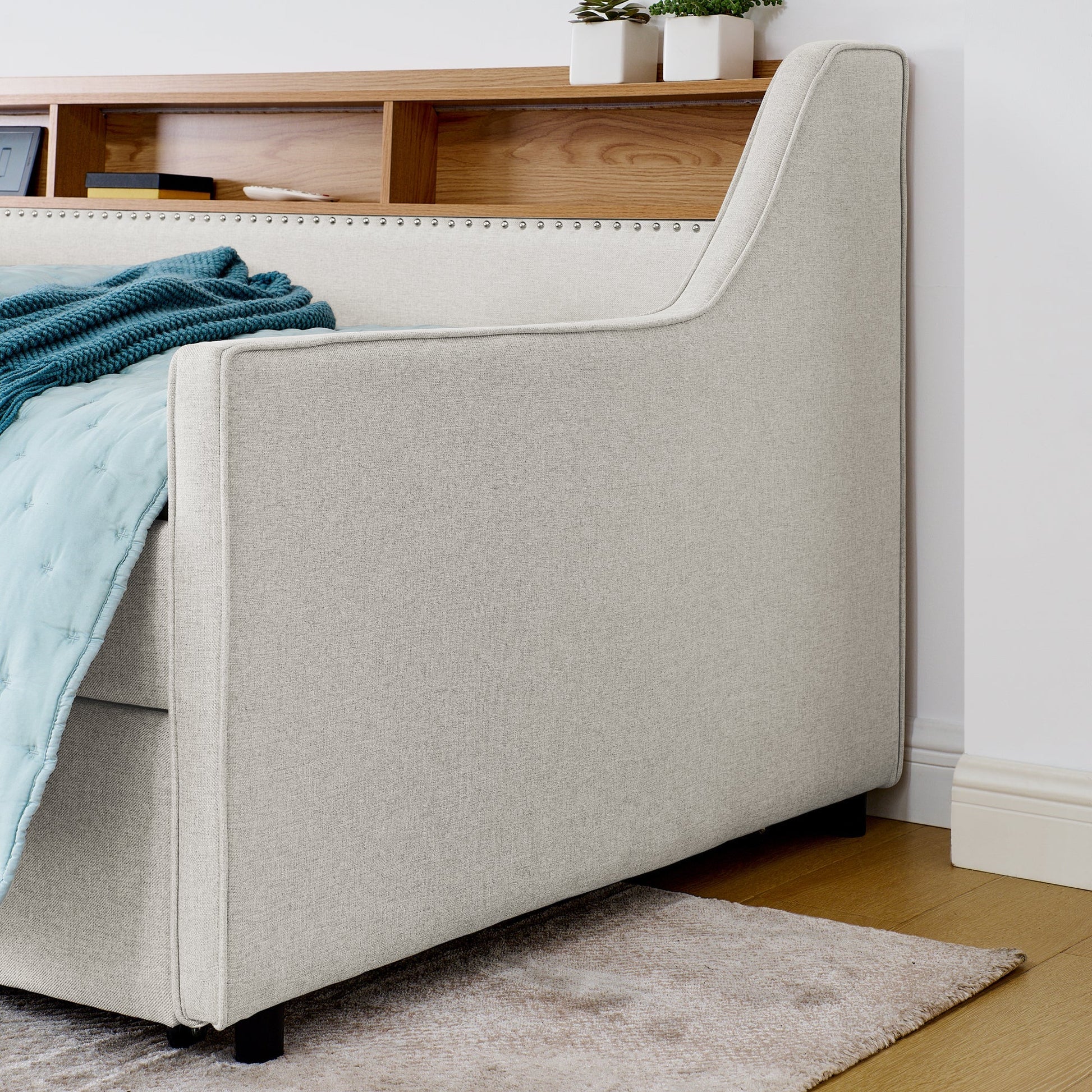 Twin Size Upholstery Sofa Bed with Three LED lights, with Storage Adjustable Headboard - Direct Wicker