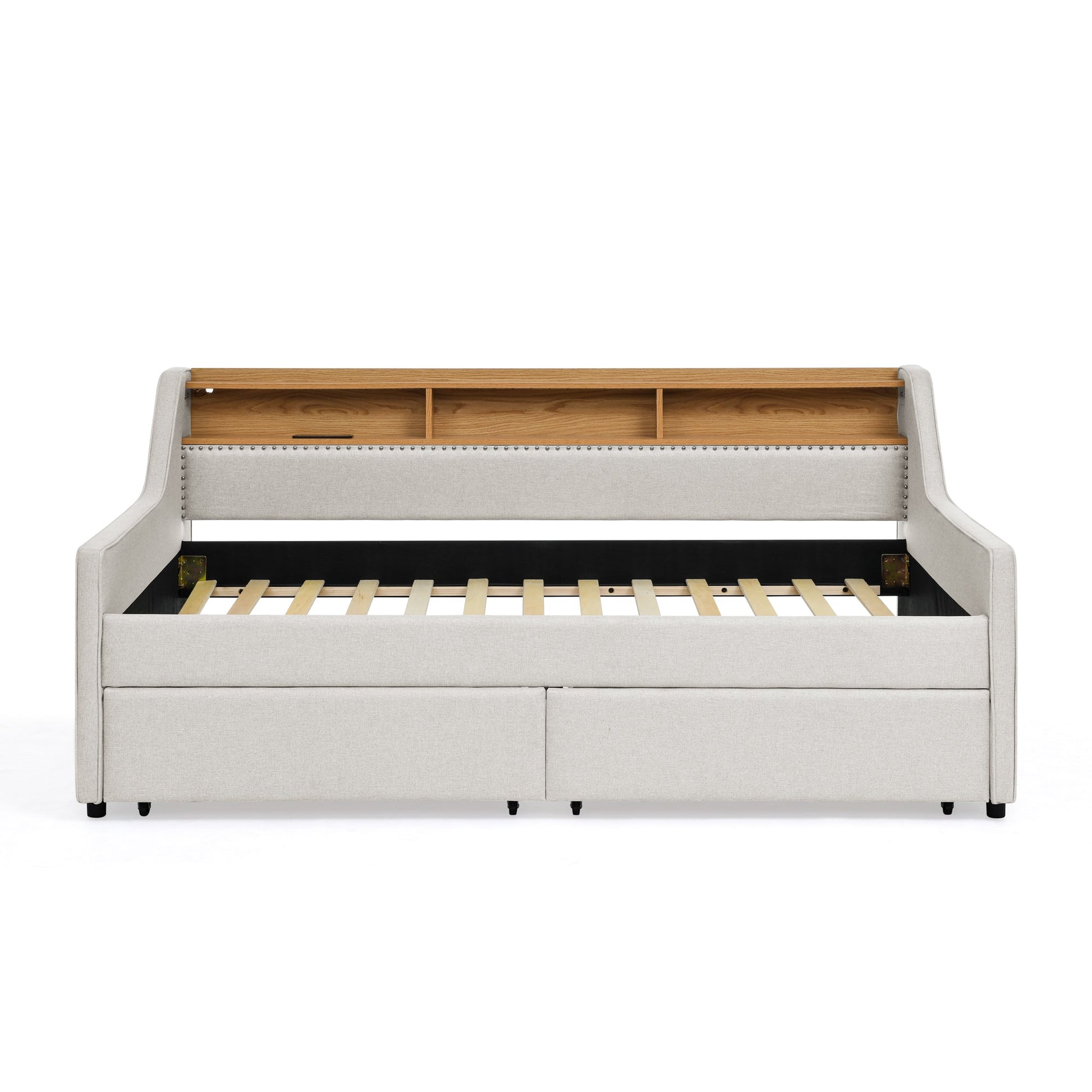 Twin Size Upholstery Sofa Bed with Three LED lights, with Storage Adjustable Headboard - Direct Wicker