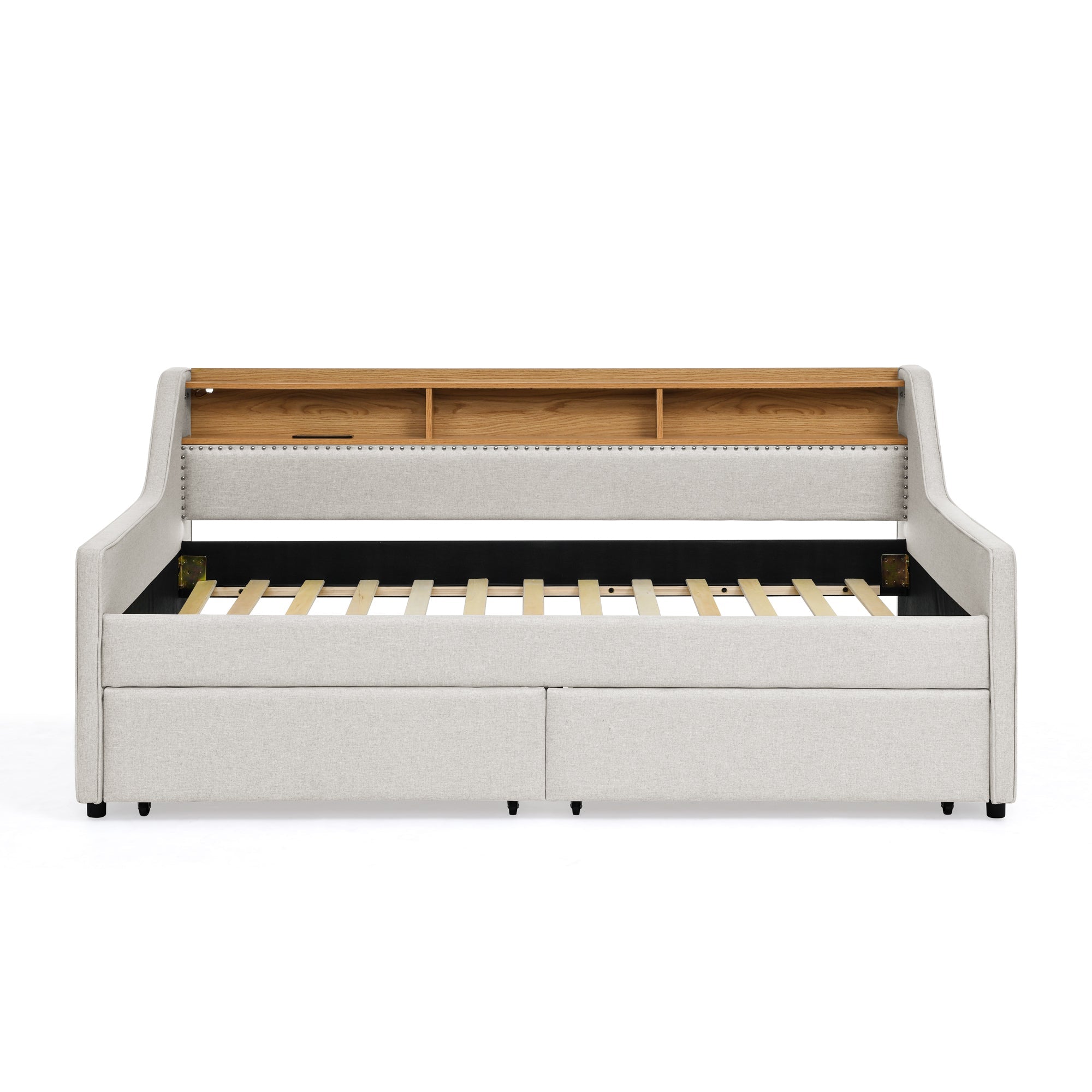Twin Size Upholstery Sofa Bed with Three LED lights, with Storage Adjustable Headboard - Direct Wicker