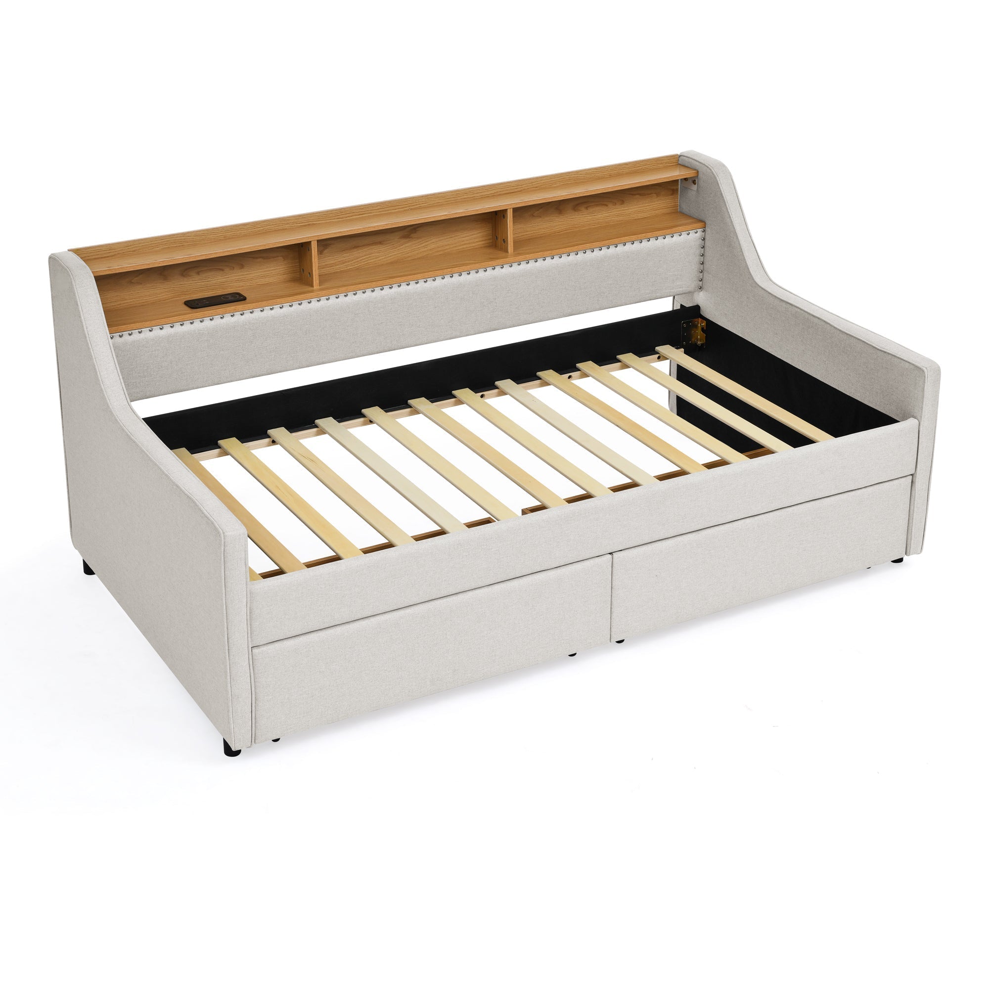 Twin Size Upholstery Sofa Bed with Three LED lights, with Storage Adjustable Headboard - Direct Wicker