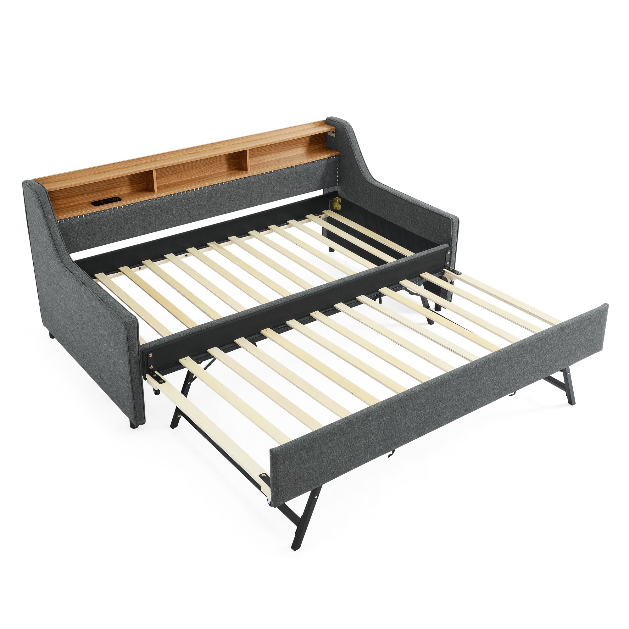 Twin Size Upholstery Sofa Bed with Three LED lights, with Storage Adjustable Headboard - Direct Wicker