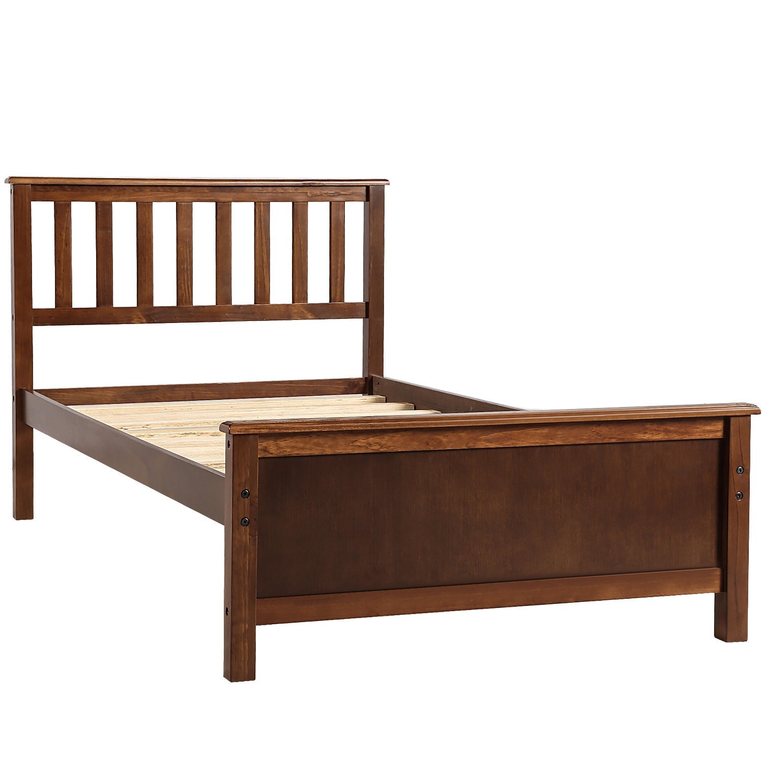 Twin Size Wood Platform Bed with Headboard, Footboard, and Wood Slat Support (WF191769AAD) - Direct Wicker