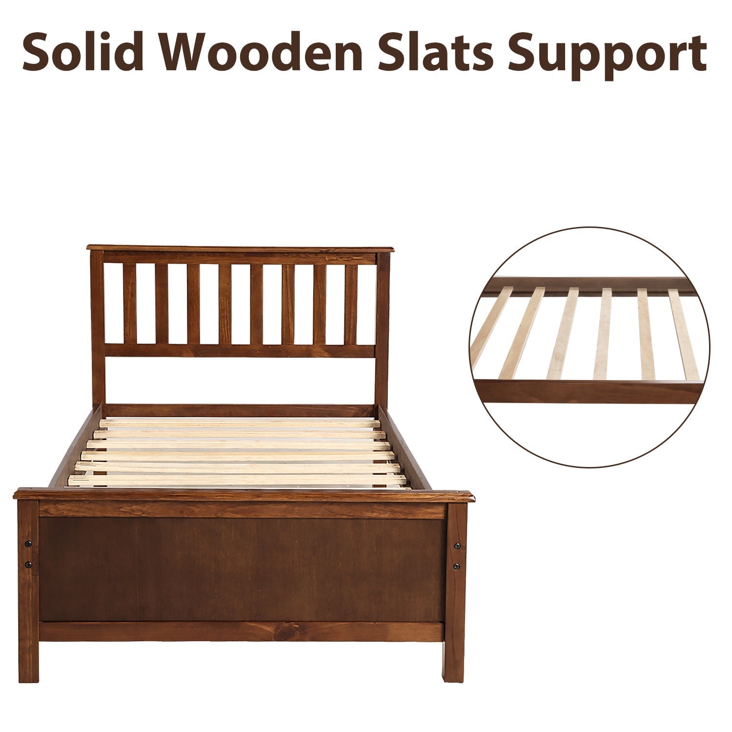 Twin Size Wood Platform Bed with Headboard, Footboard, and Wood Slat Support (WF191769AAD) - Direct Wicker