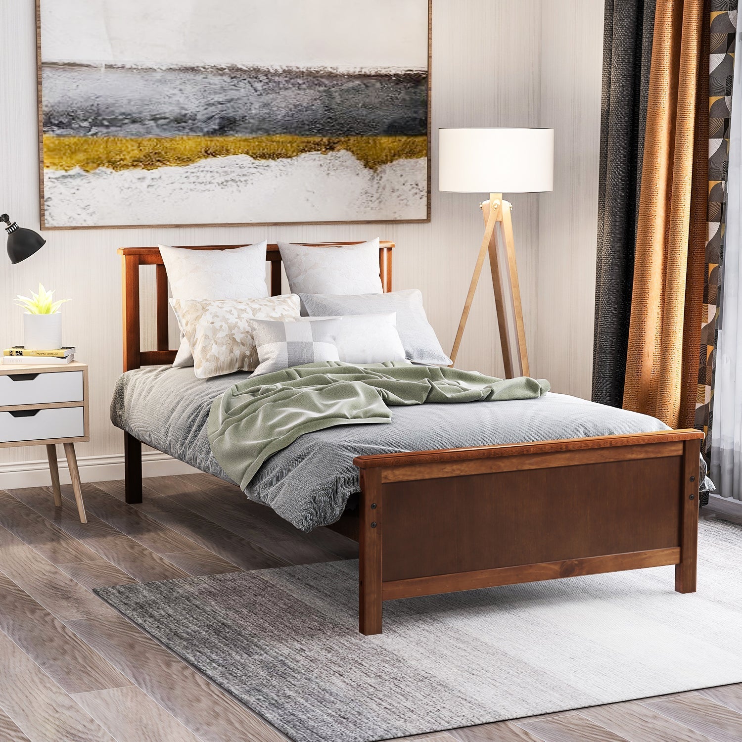 Twin Size Wood Platform Bed with Headboard, Footboard, and Wood Slat Support (WF191769AAD) - Direct Wicker