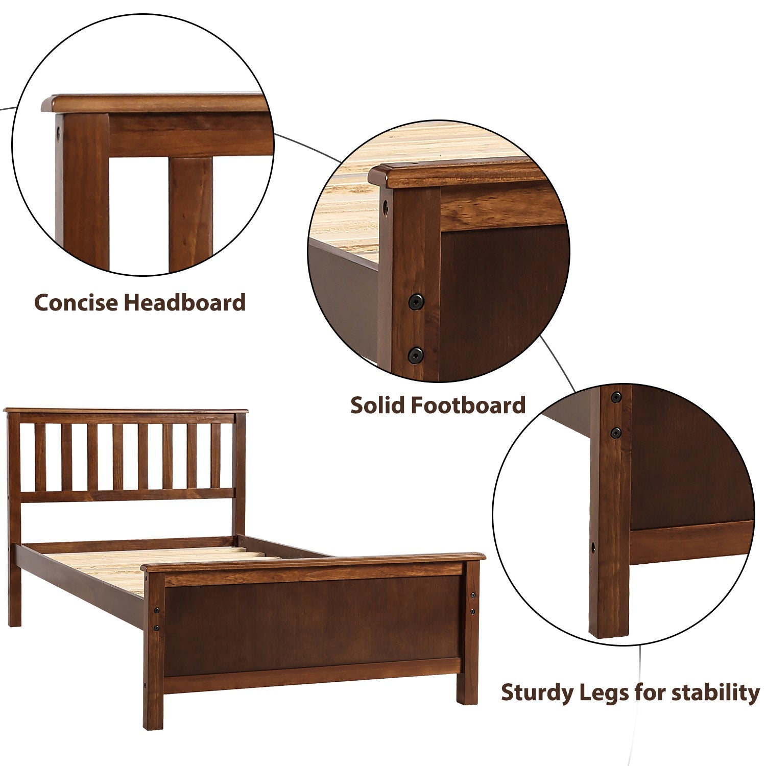 Twin Size Wood Platform Bed with Headboard, Footboard, and Wood Slat Support (WF191769AAD) - Direct Wicker