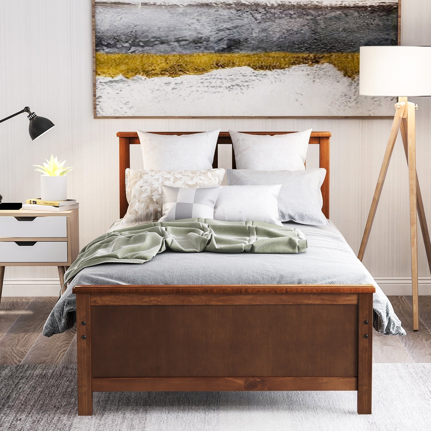 Twin Size Wood Platform Bed with Headboard, Footboard, and Wood Slat Support (WF191769AAD) - Direct Wicker