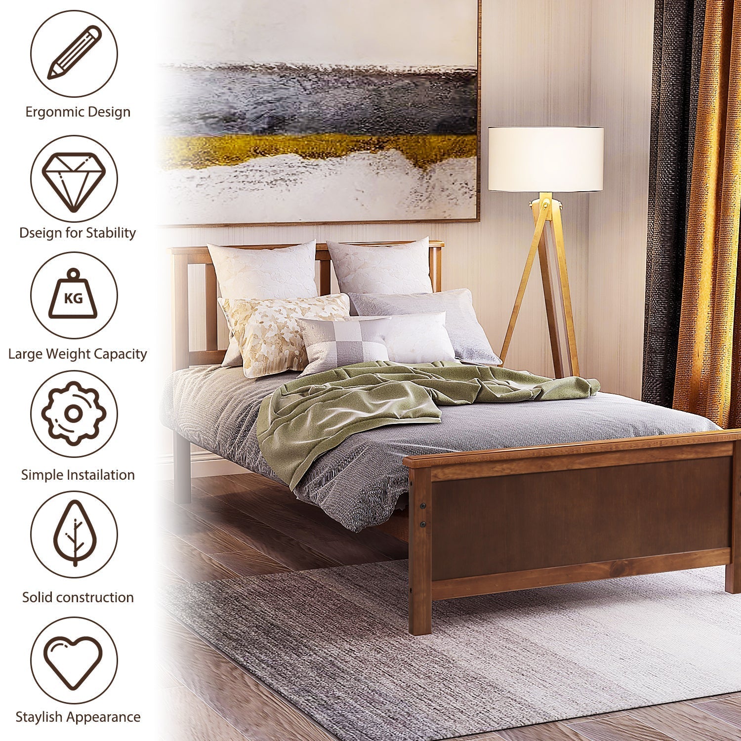 Twin Size Wood Platform Bed with Headboard, Footboard, and Wood Slat Support (WF191769AAD) - Direct Wicker