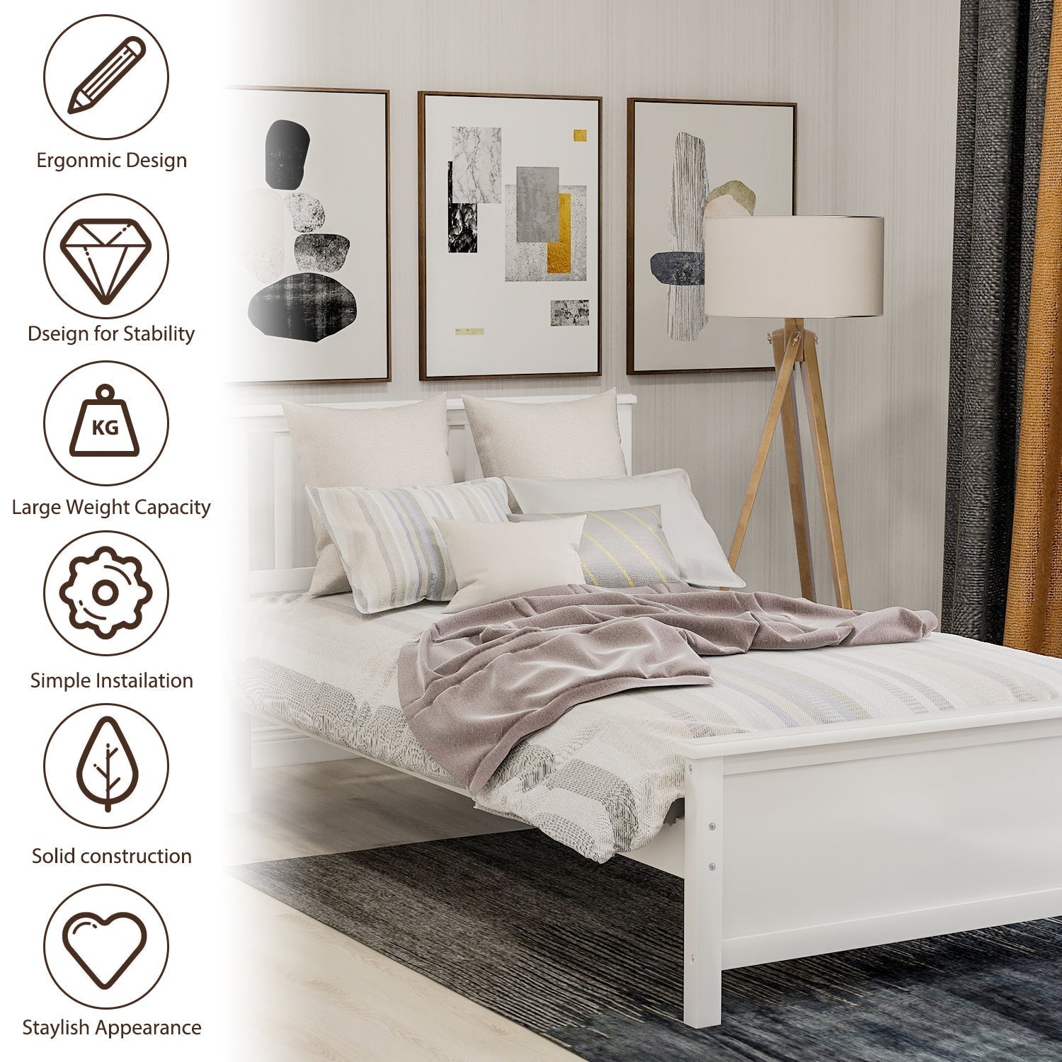 Twin Size Wood Platform Bed with Headboard, Footboard, Wood Slat Support (WF191769AAK) - Direct Wicker