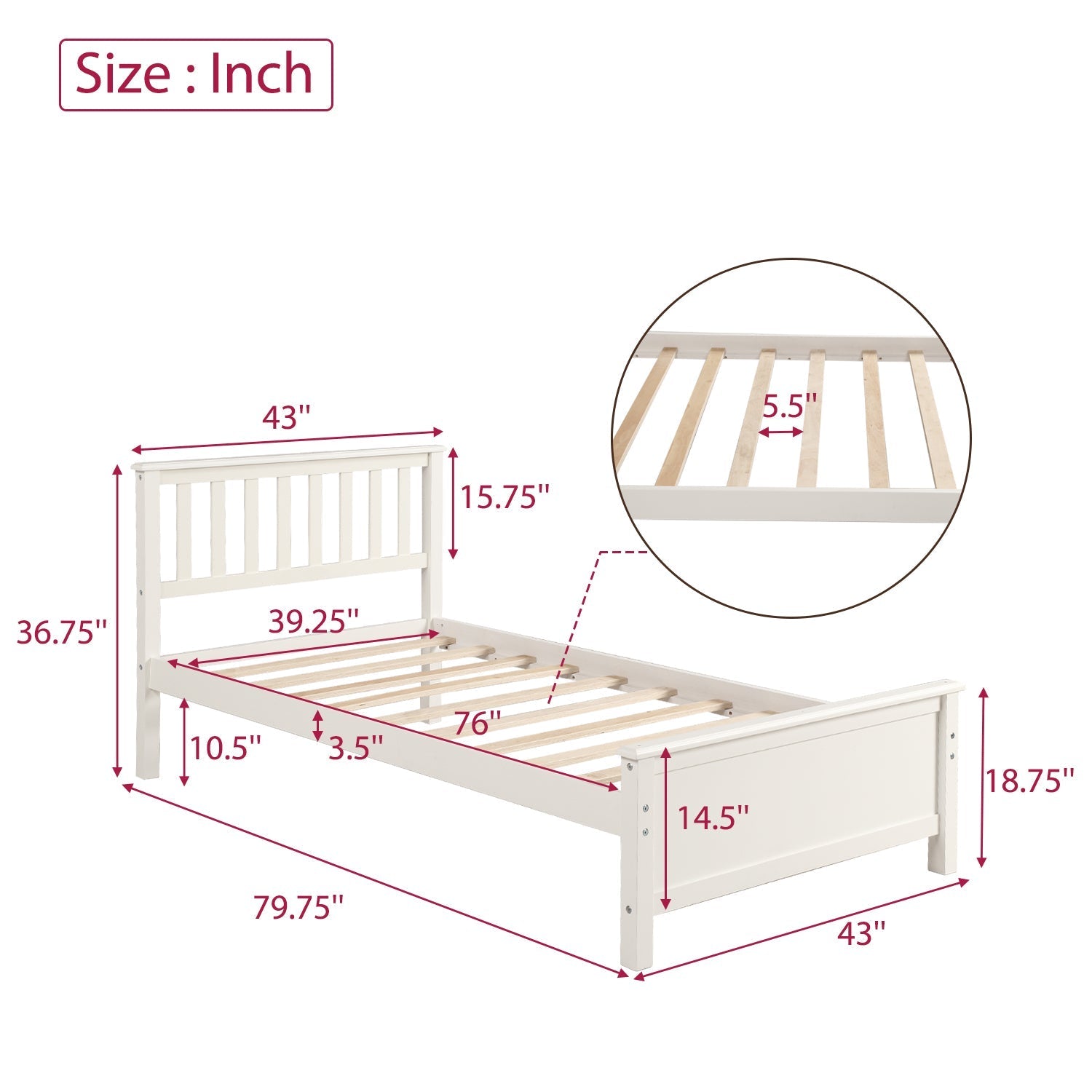 Twin Size Wood Platform Bed with Headboard, Footboard, Wood Slat Support (WF191769AAK) - Direct Wicker