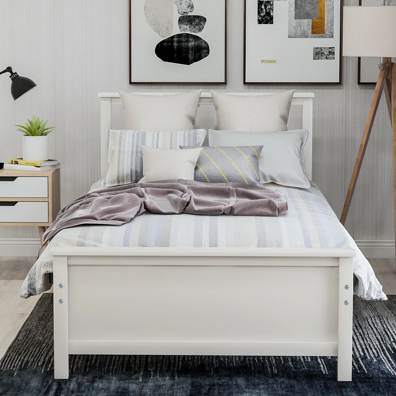 Twin Size Wood Platform Bed with Headboard, Footboard, Wood Slat Support (WF191769AAK) - Direct Wicker