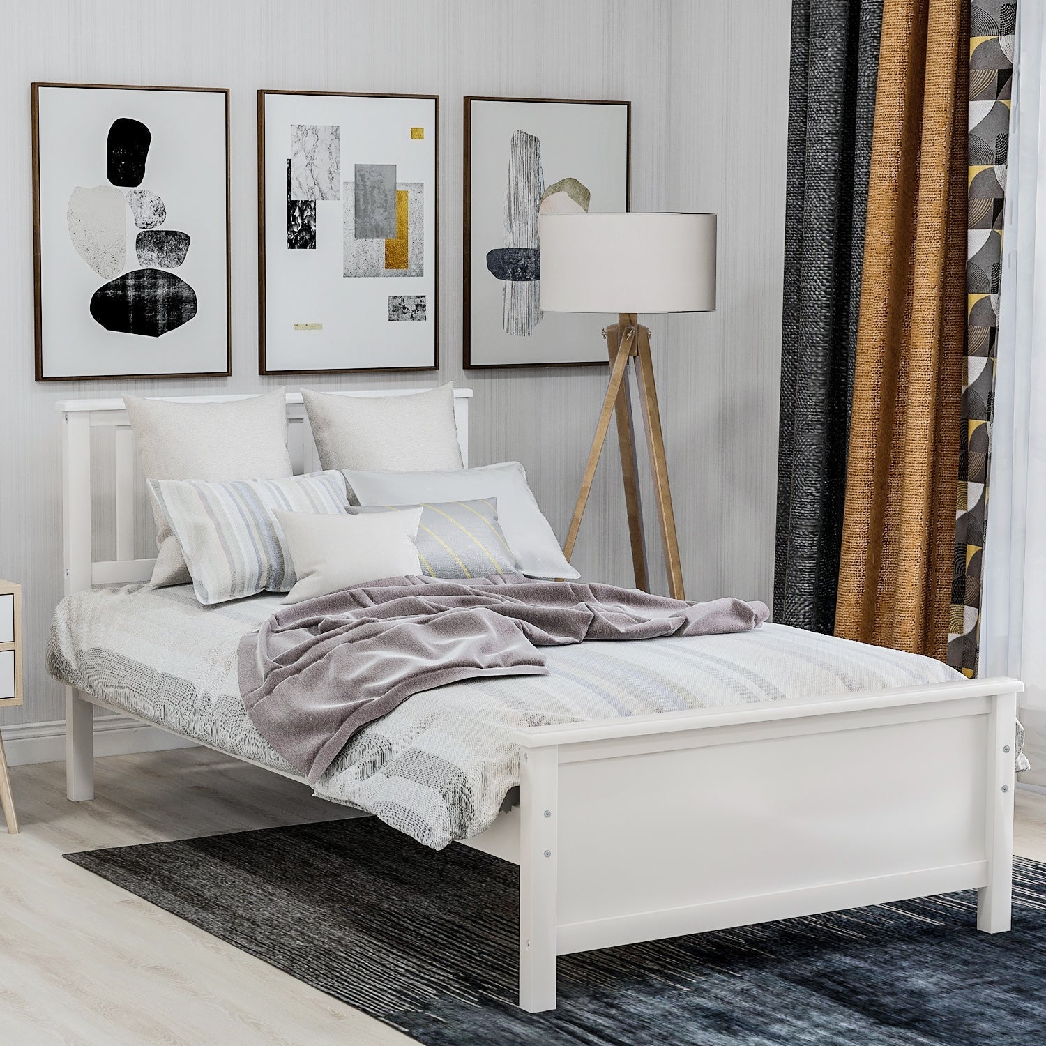 Twin Size Wood Platform Bed with Headboard, Footboard, Wood Slat Support (WF191769AAK) - Direct Wicker
