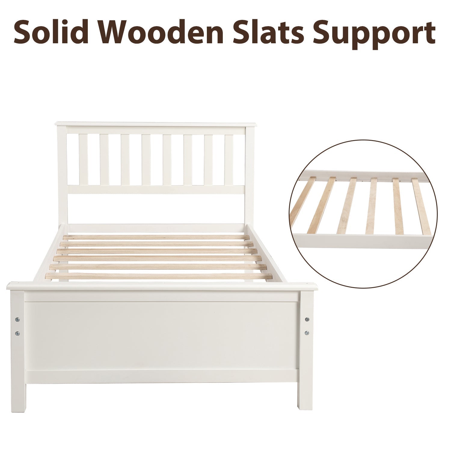 Twin Size Wood Platform Bed with Headboard, Footboard, Wood Slat Support (WF191769AAK) - Direct Wicker
