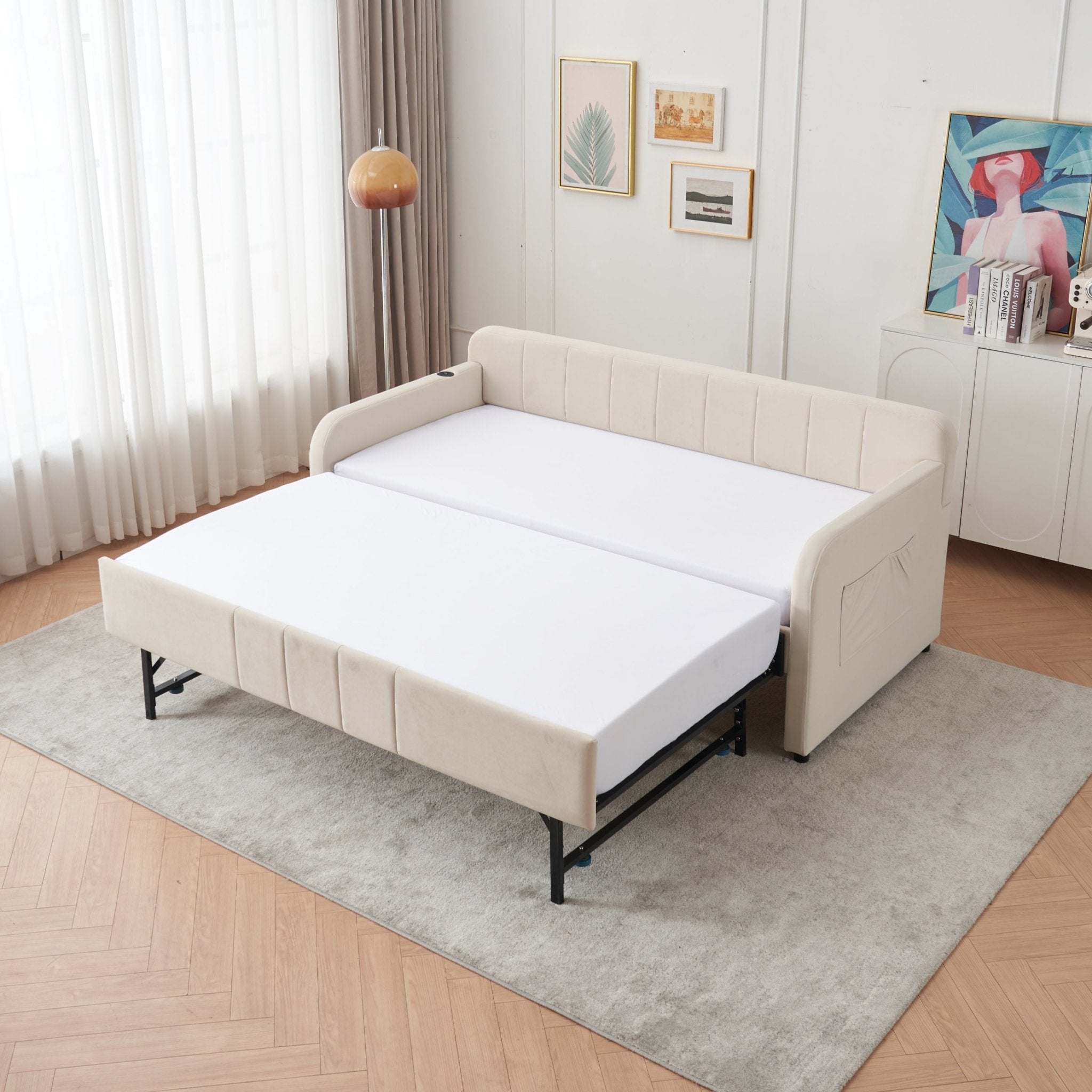 Twin Upholstered Daybed Frame with Trundle, Twin Size Sofa Bed - Direct Wicker