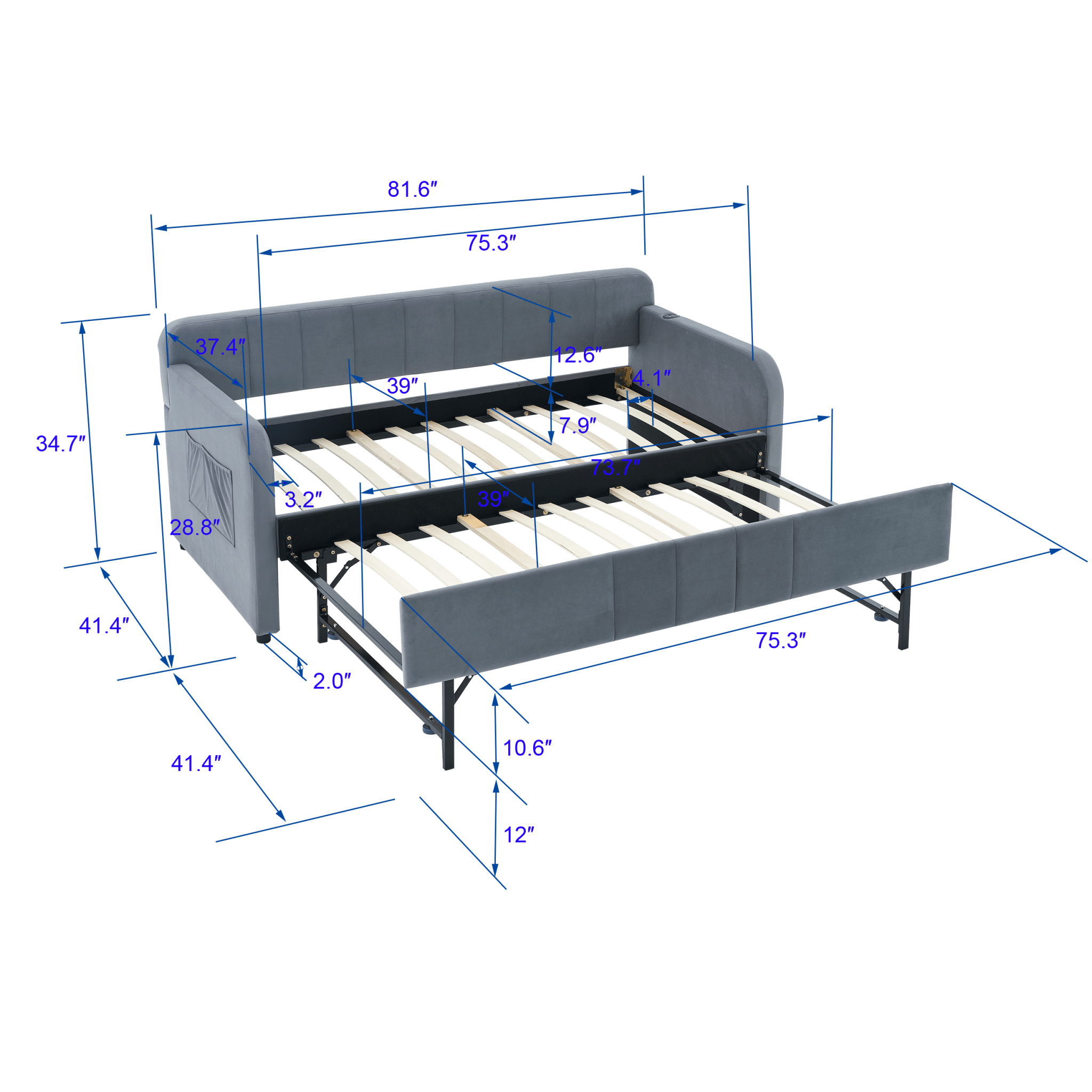 Twin Upholstered Daybed Frame with Trundle, Twin Size Sofa Bed - Direct Wicker