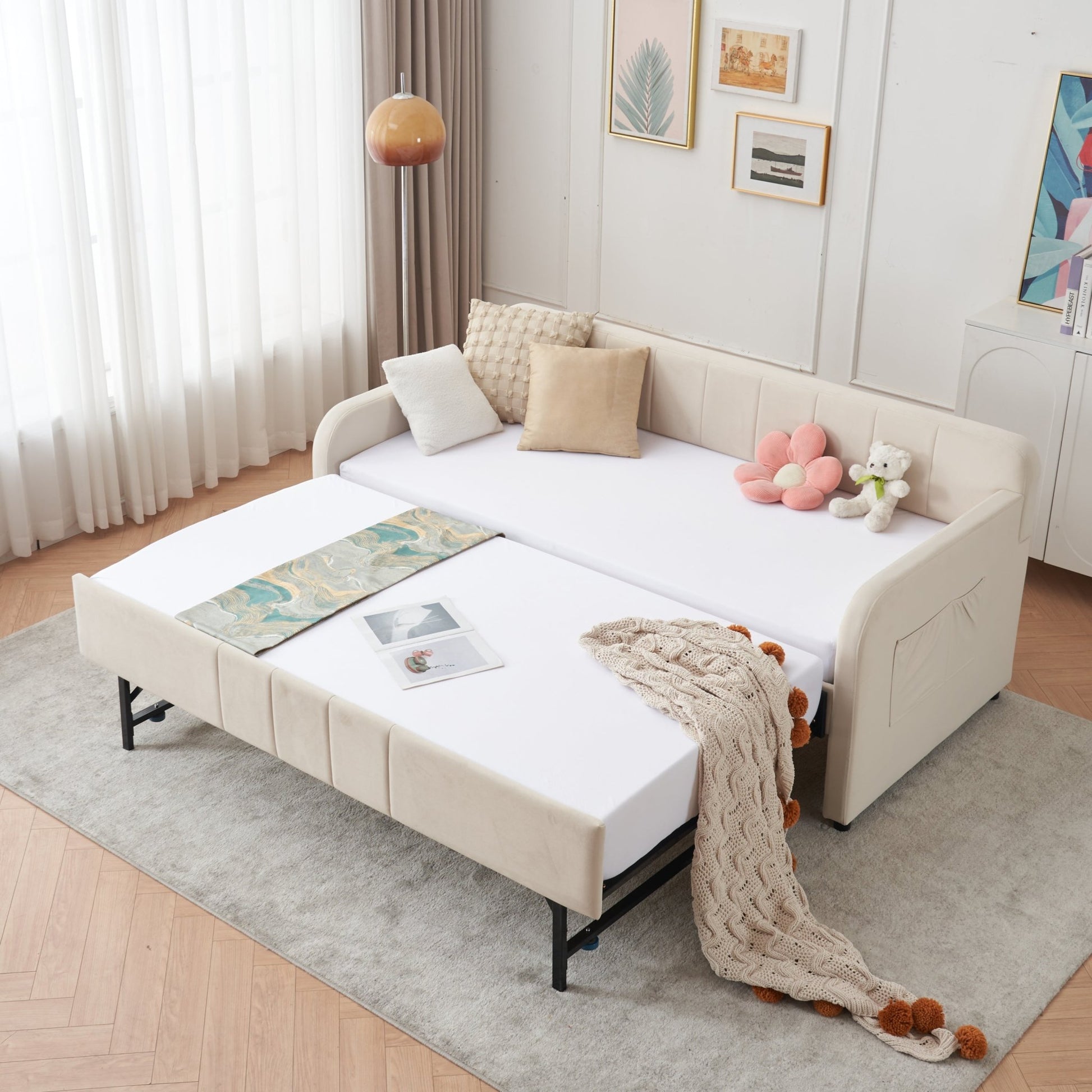 Twin Upholstered Daybed Frame with Trundle, Twin Size Sofa Bed - Direct Wicker
