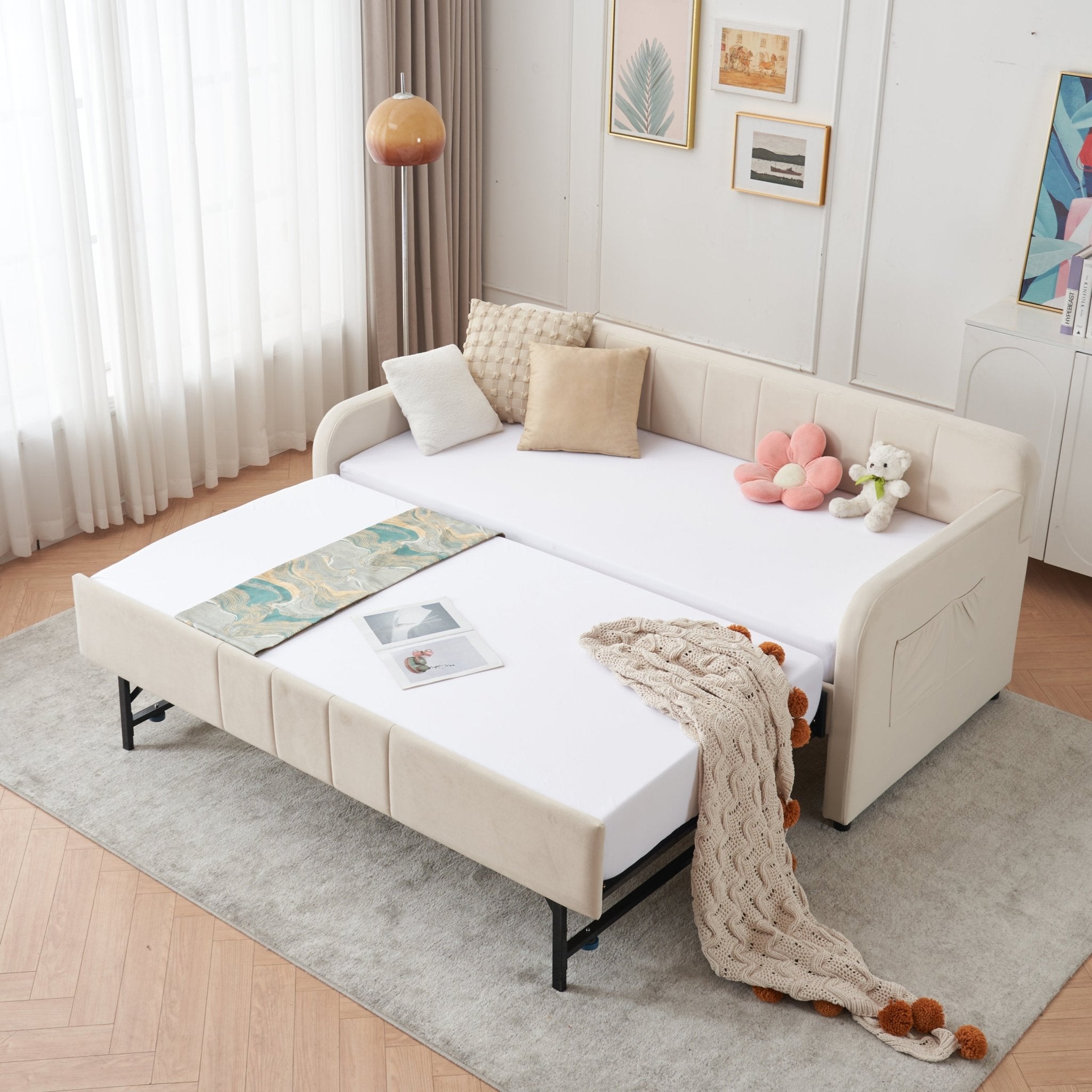 Twin Upholstered Daybed Frame with Trundle, Twin Size Sofa Bed - Direct Wicker