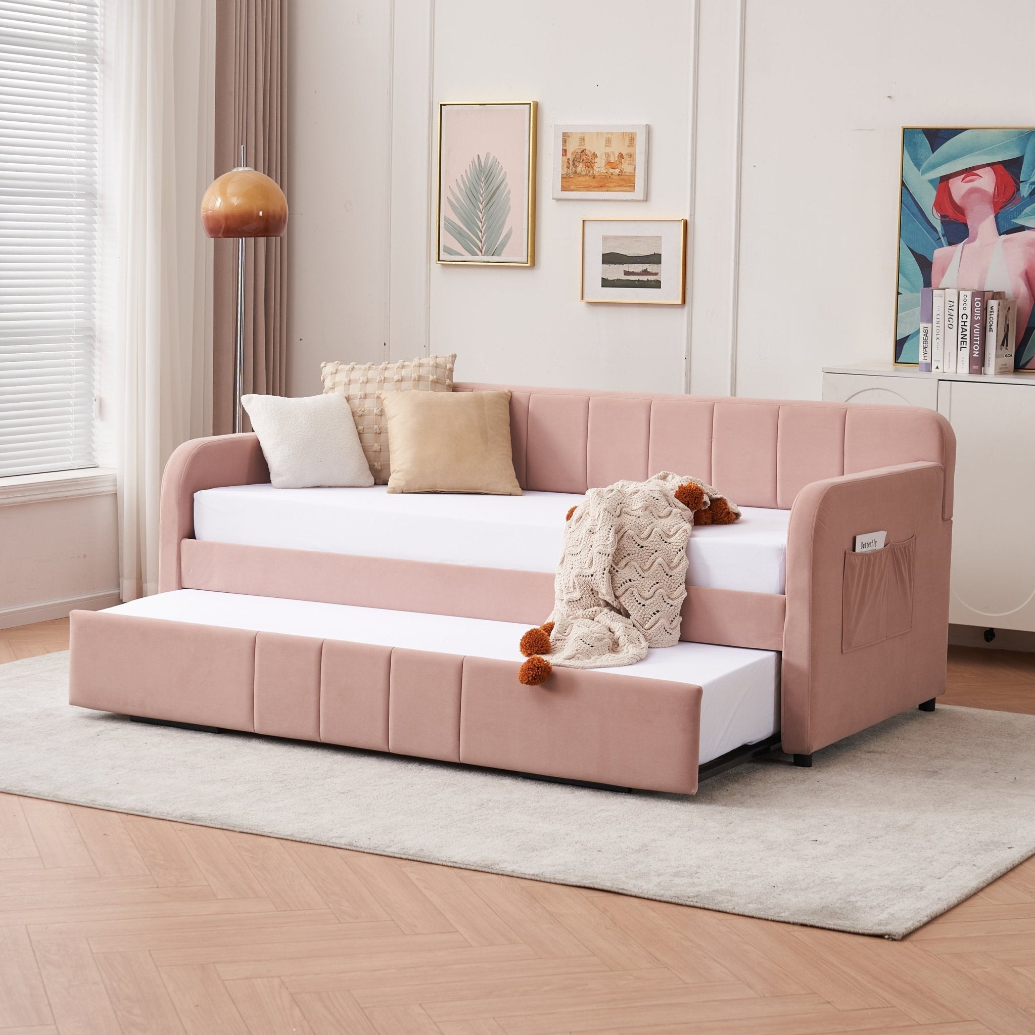 Twin Upholstered Daybed Frame with Trundle, Twin Size Sofa Bed - Direct Wicker