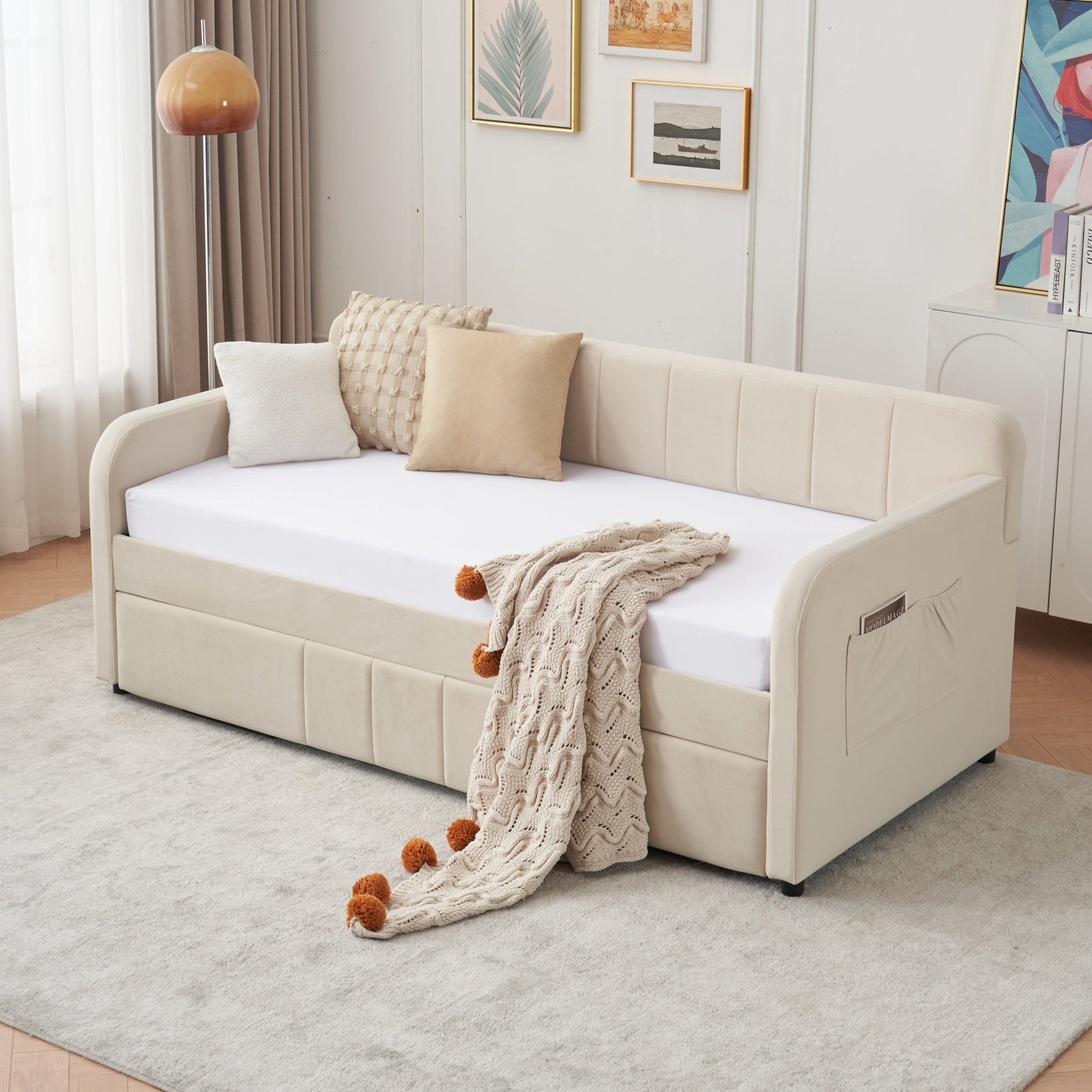 Twin Upholstered Daybed Frame with Trundle, Twin Size Sofa Bed - Direct Wicker