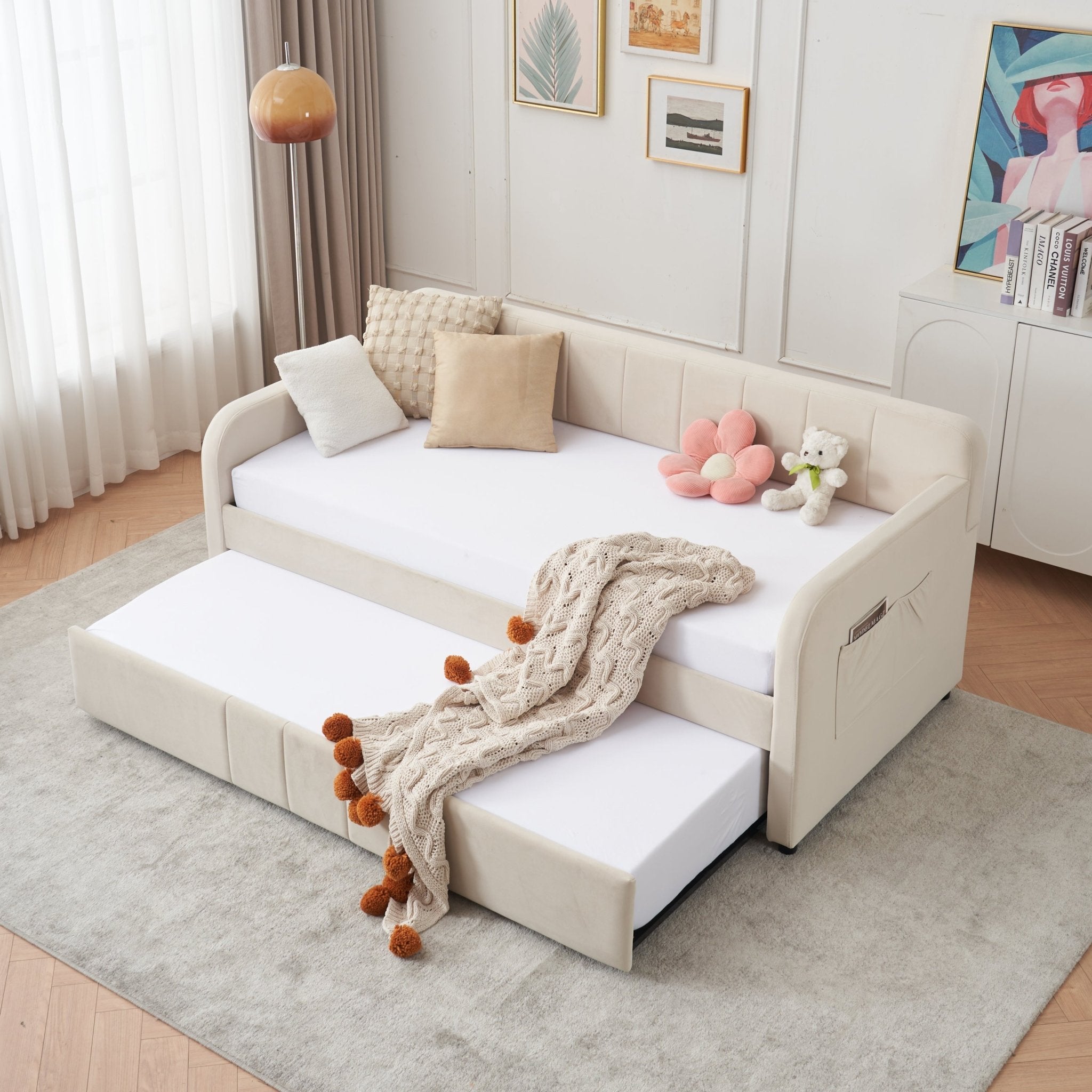 Twin Upholstered Daybed Frame with Trundle, Twin Size Sofa Bed - Direct Wicker