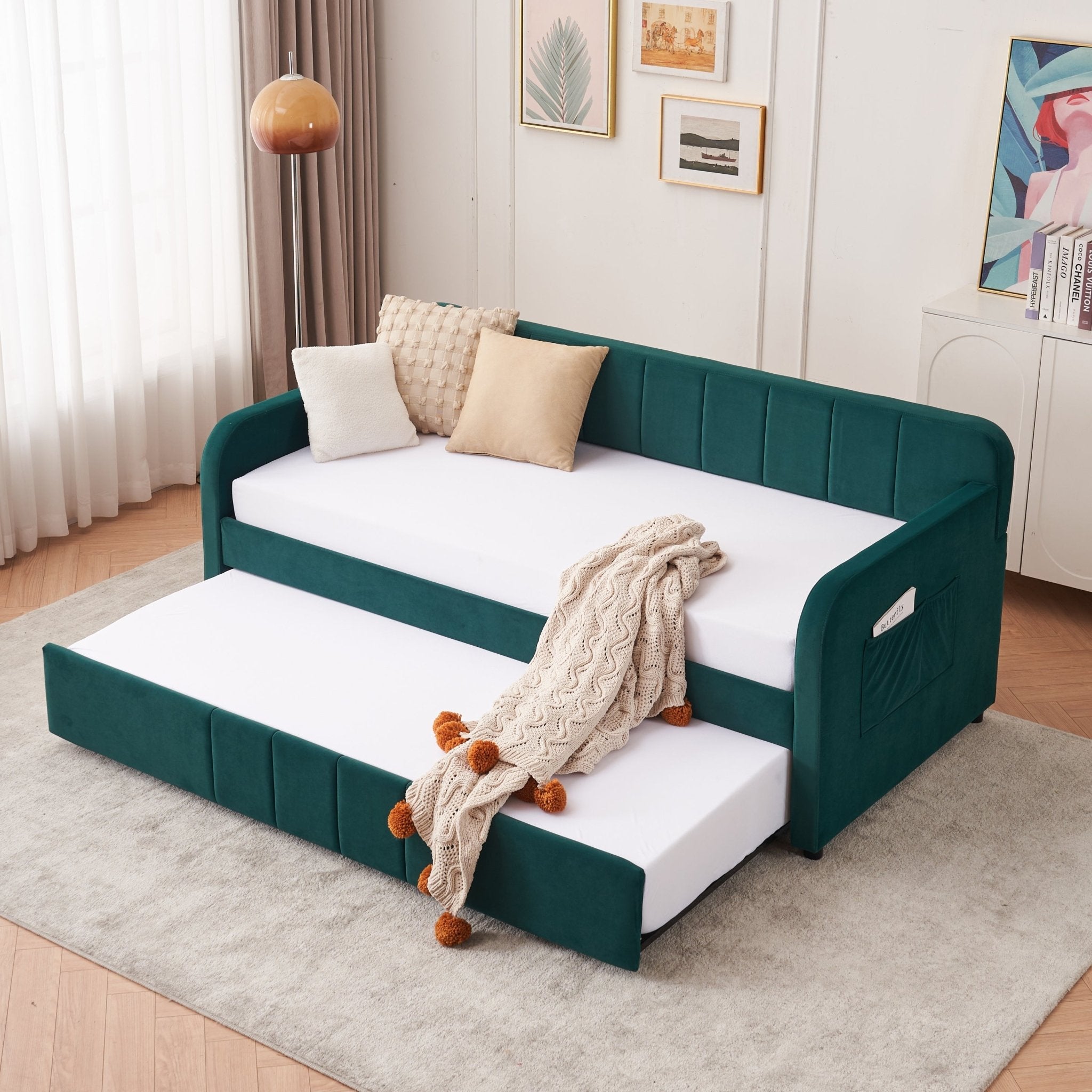Twin Upholstered Daybed Frame with Trundle, Twin Size Sofa Bed - Direct Wicker