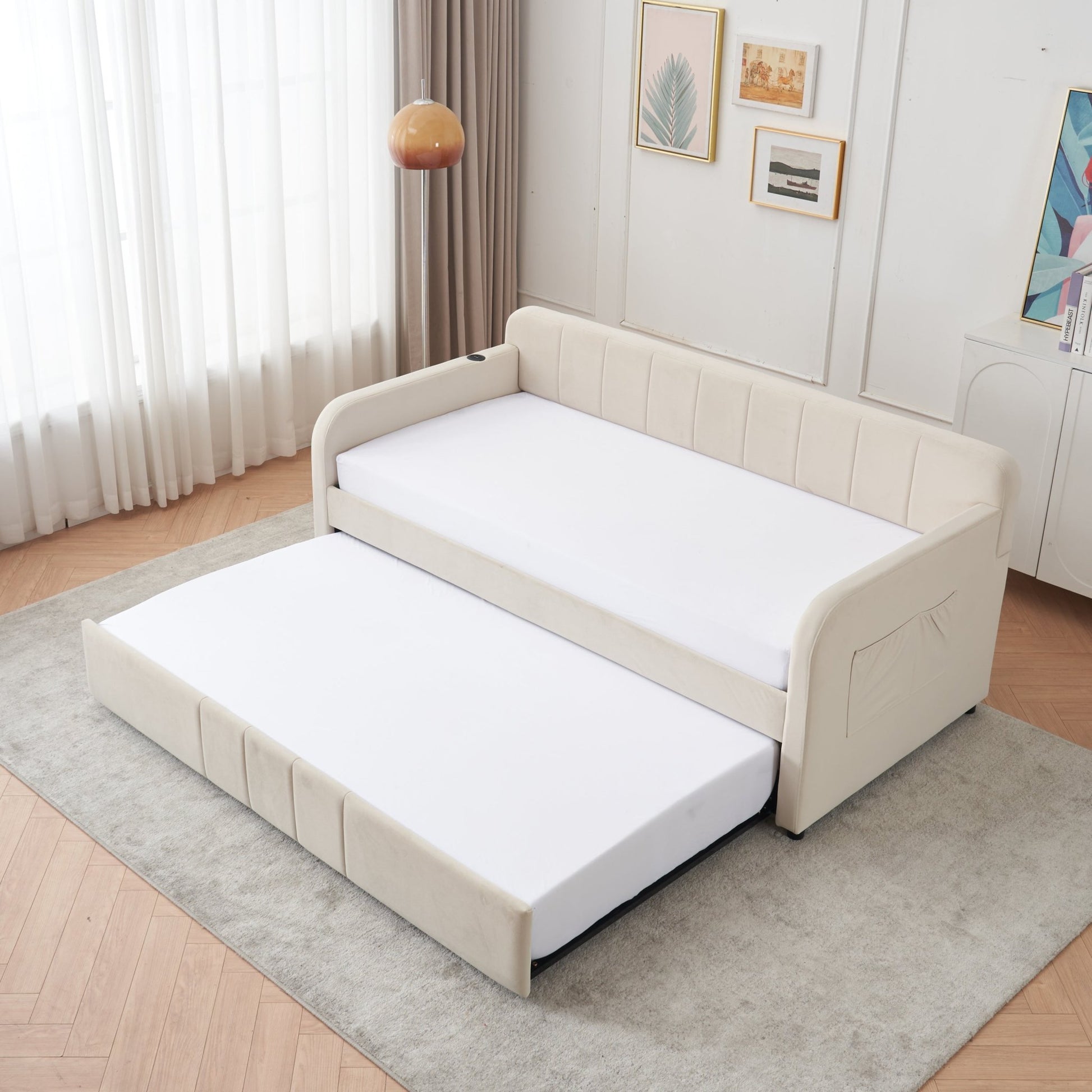 Twin Upholstered Daybed Frame with Trundle, Twin Size Sofa Bed - Direct Wicker