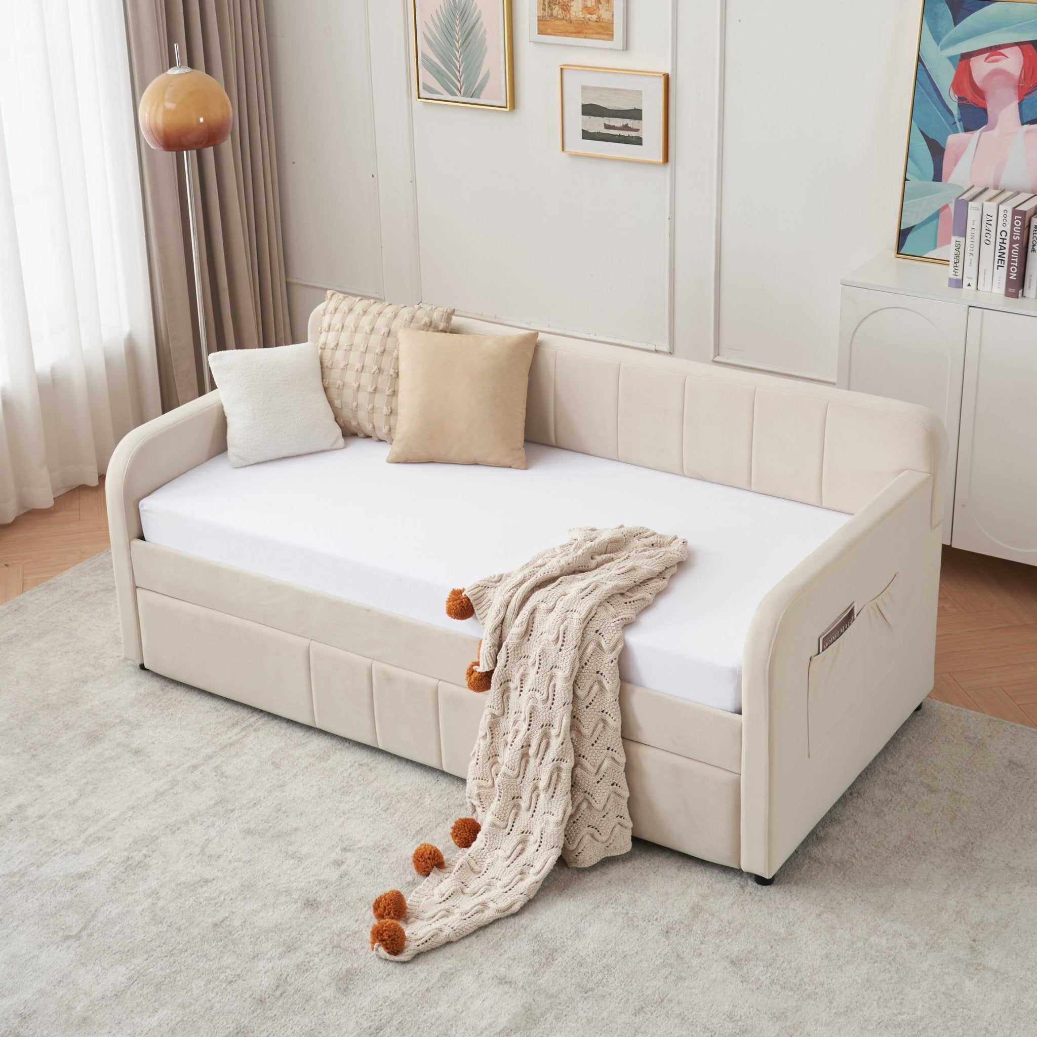 Twin Upholstered Daybed Frame with Trundle, Twin Size Sofa Bed - Direct Wicker