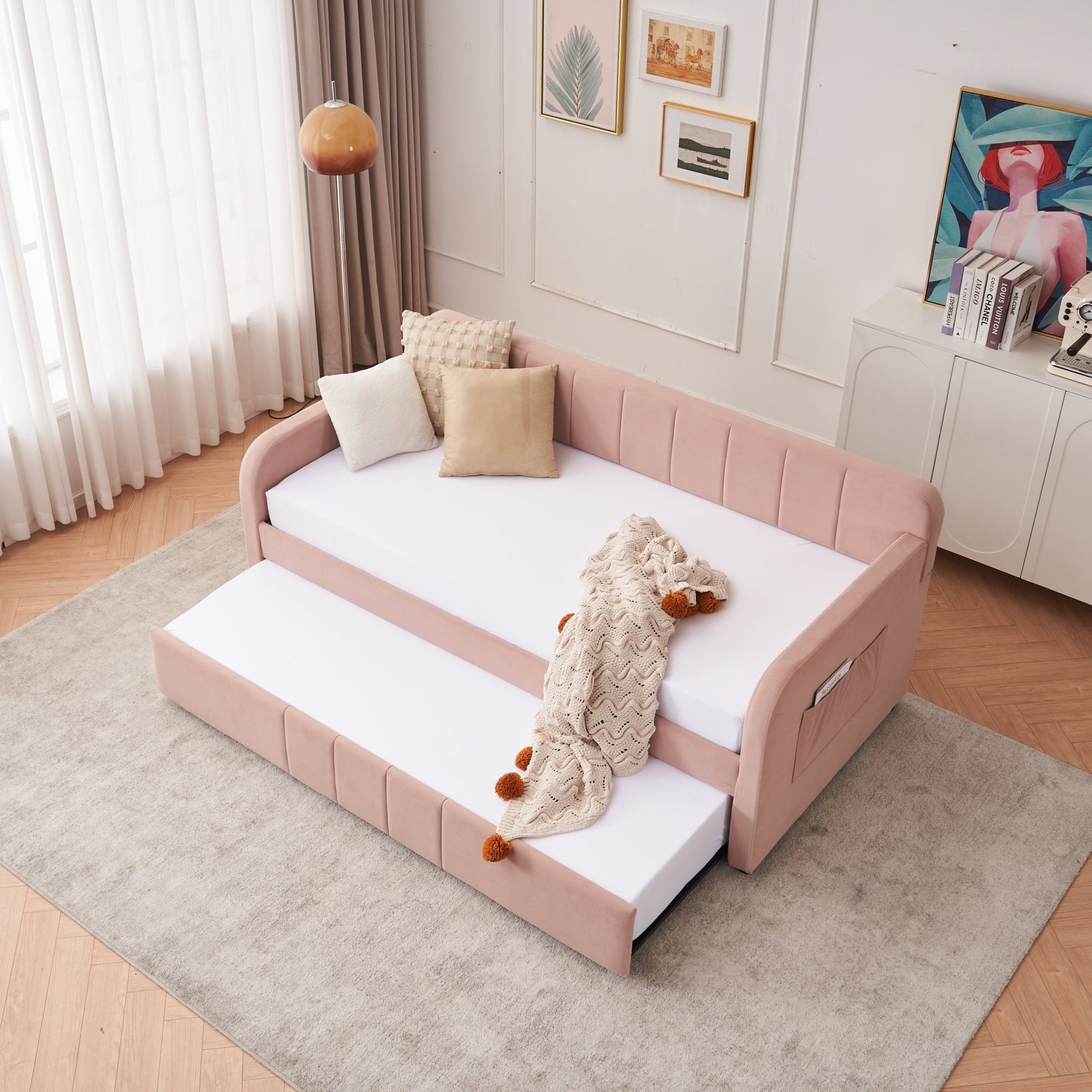 Twin Upholstered Daybed Frame with Trundle, Twin Size Sofa Bed - Direct Wicker