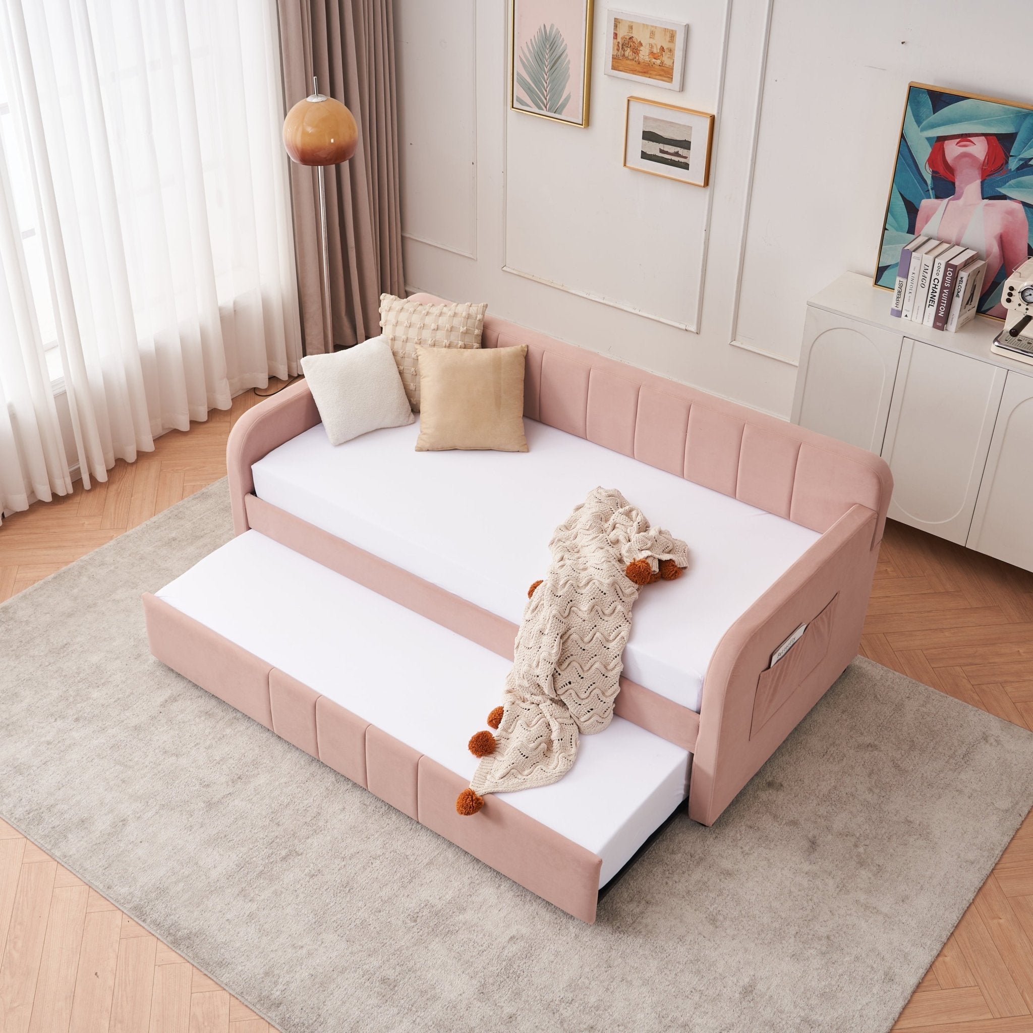 Twin Upholstered Daybed Frame with Trundle, Twin Size Sofa Bed - Direct Wicker