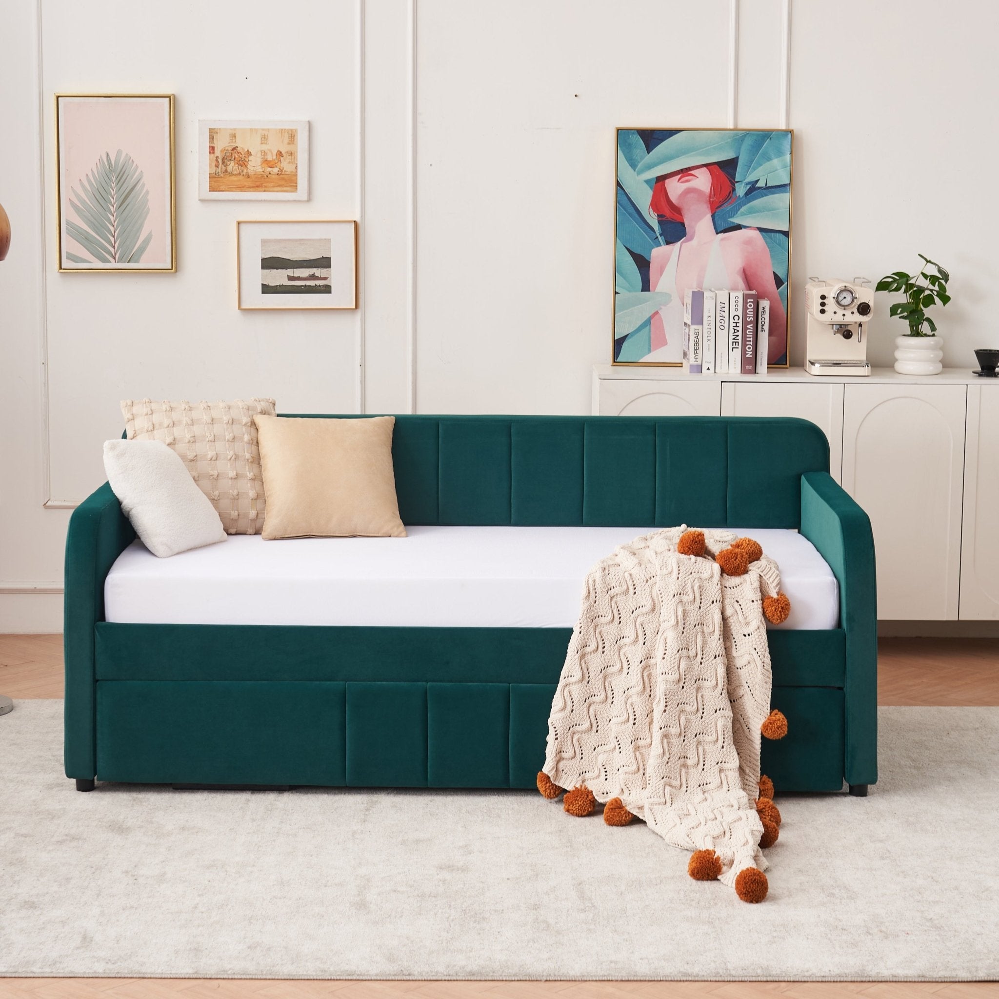 Twin Upholstered Daybed Frame with Trundle, Twin Size Sofa Bed - Direct Wicker