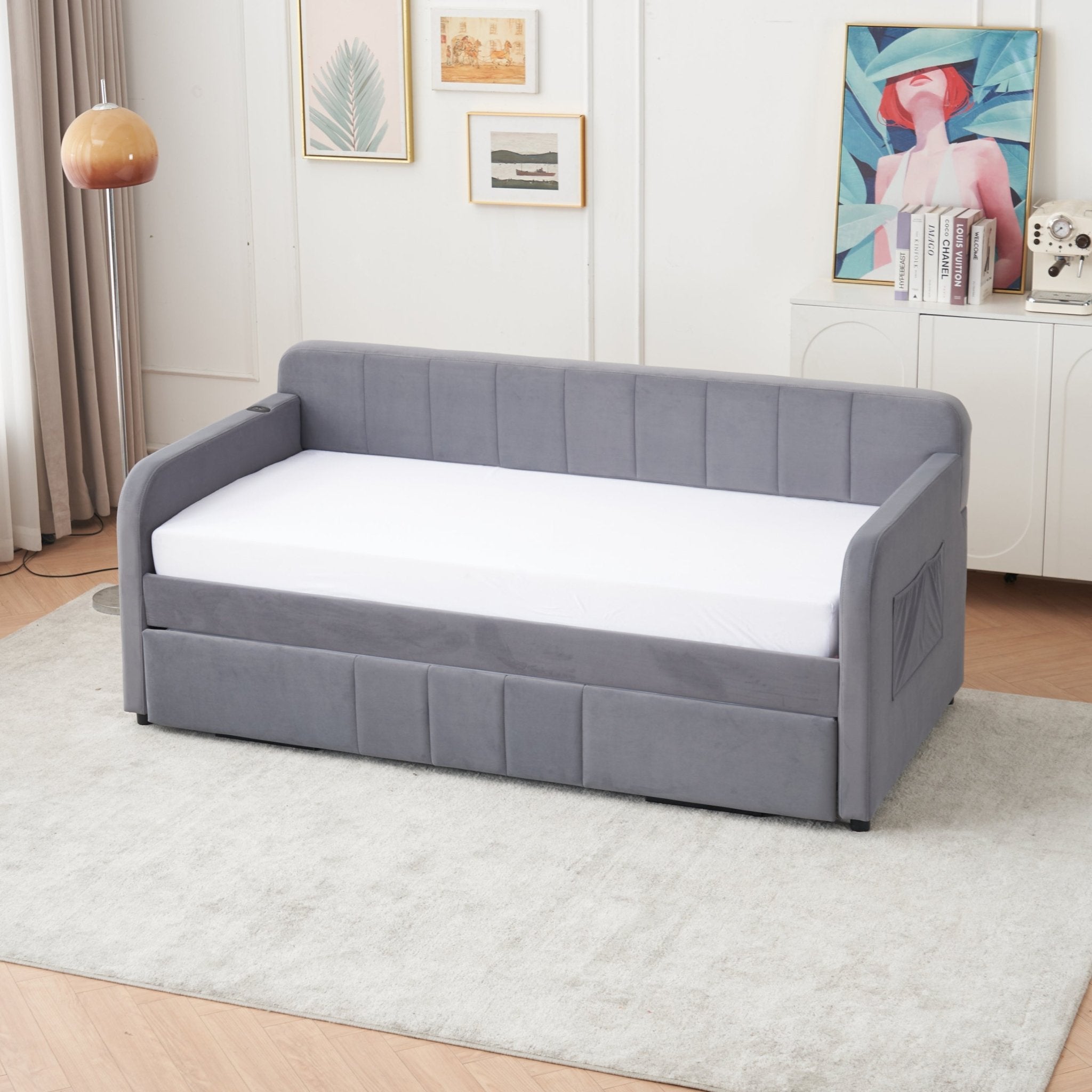 Twin Upholstered Daybed Frame with Trundle, Twin Size Sofa Bed - Direct Wicker