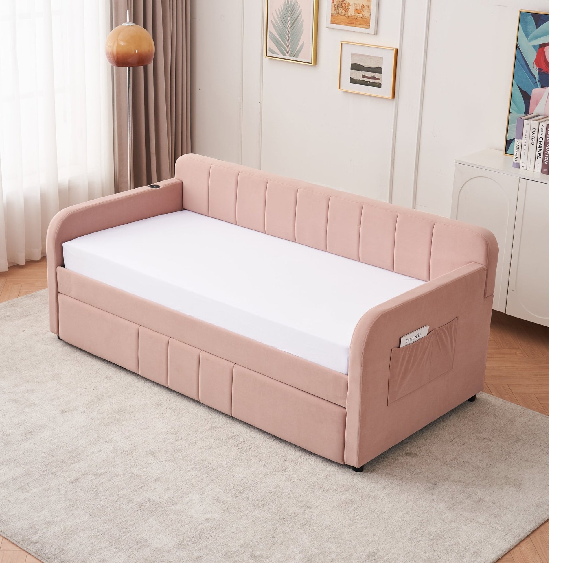 Twin Upholstered Daybed Frame with Trundle, Twin Size Sofa Bed - Direct Wicker