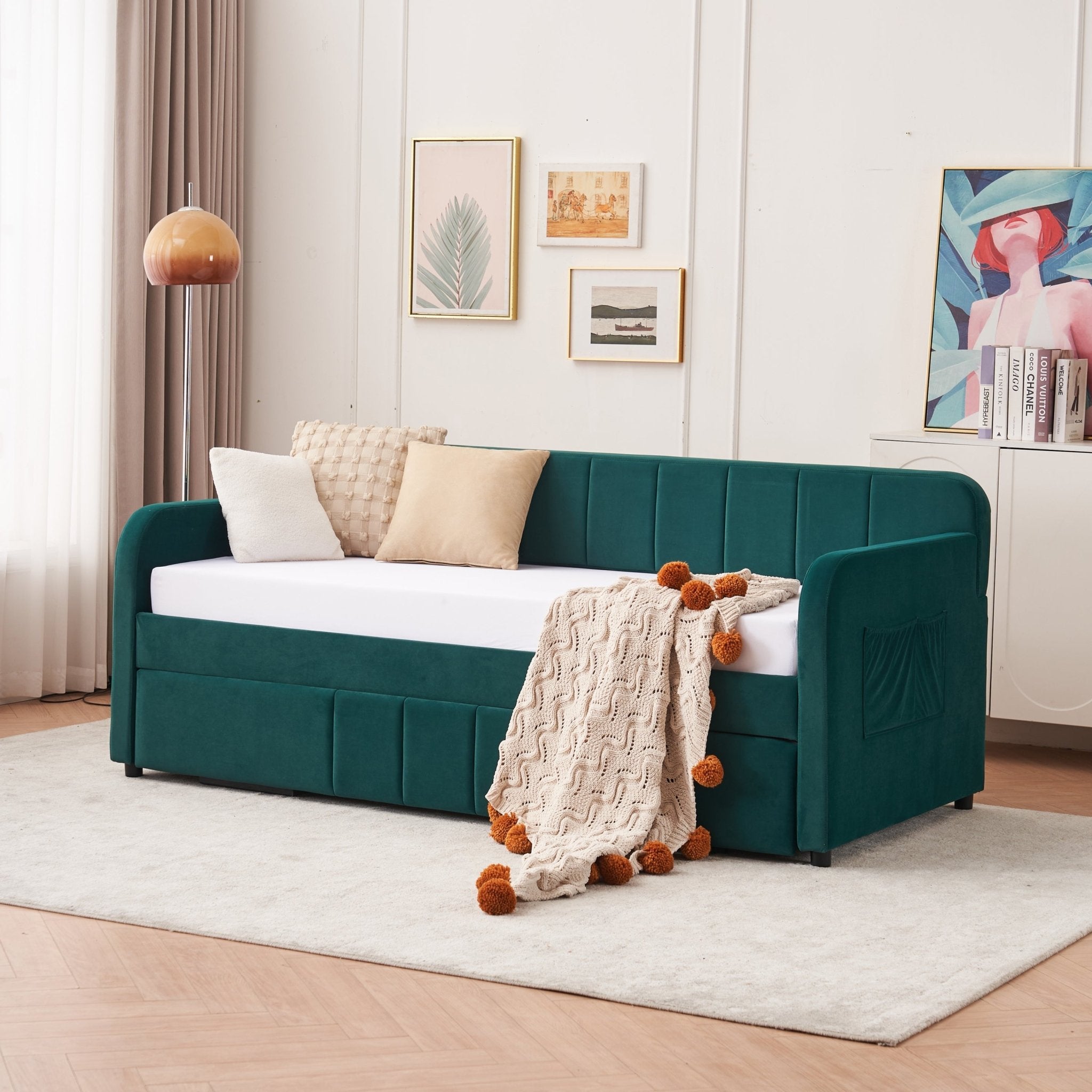 Twin Upholstered Daybed Frame with Trundle, Twin Size Sofa Bed - Direct Wicker