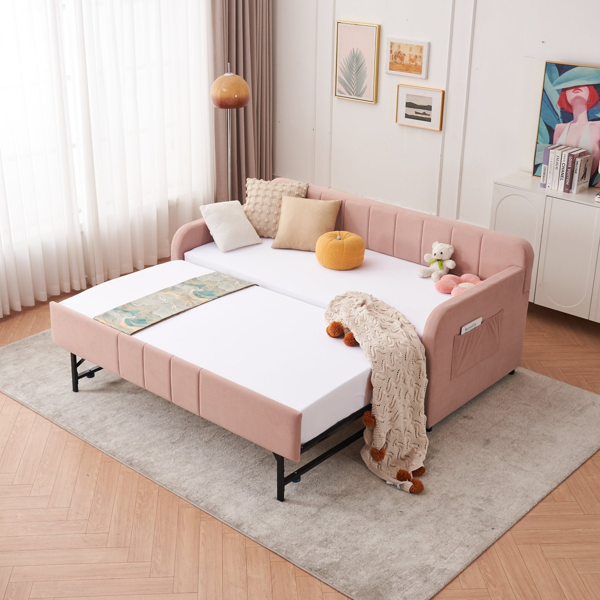 Twin Upholstered Daybed Frame with Trundle, Twin Size Sofa Bed - Direct Wicker