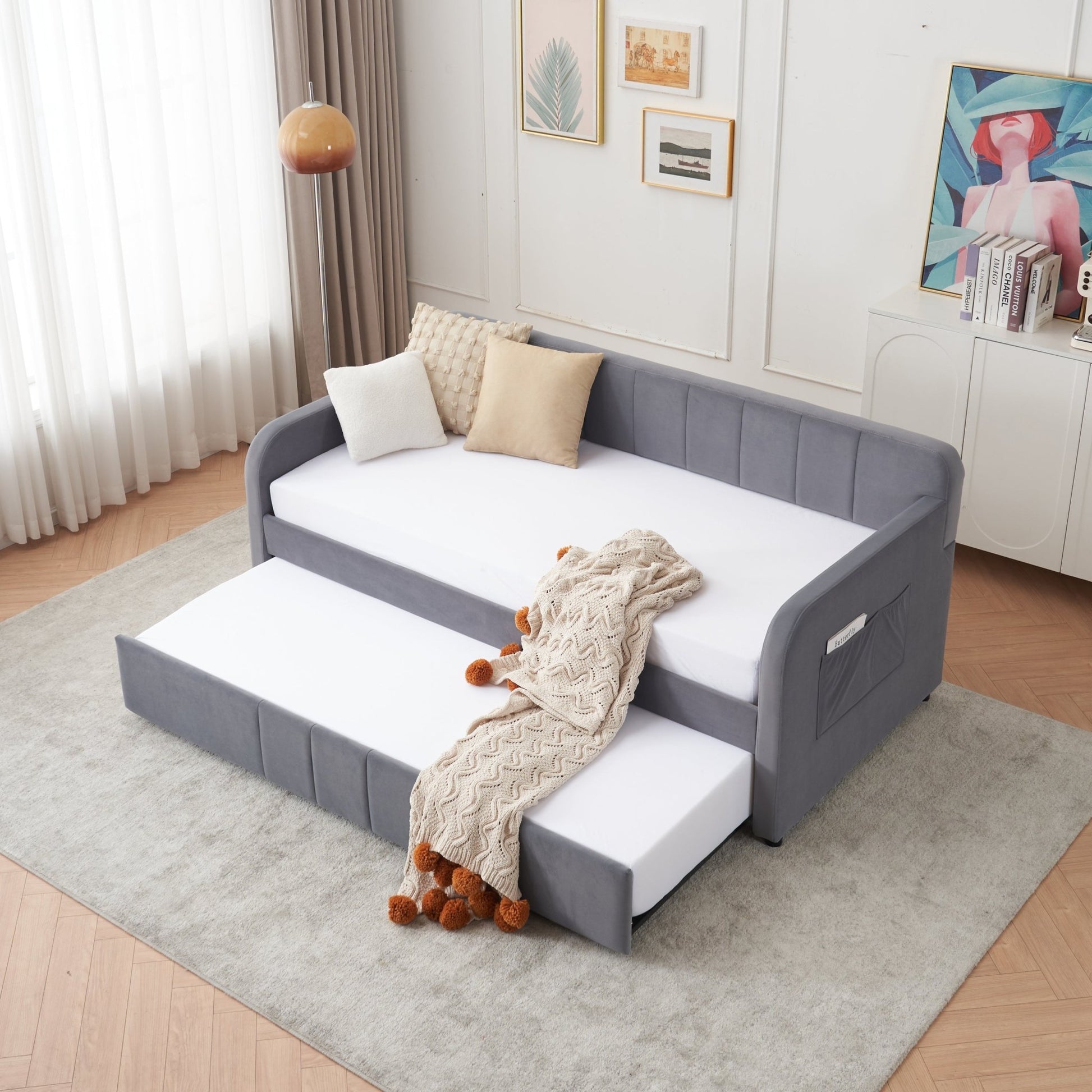 Twin Upholstered Daybed Frame with Trundle, Twin Size Sofa Bed - Direct Wicker