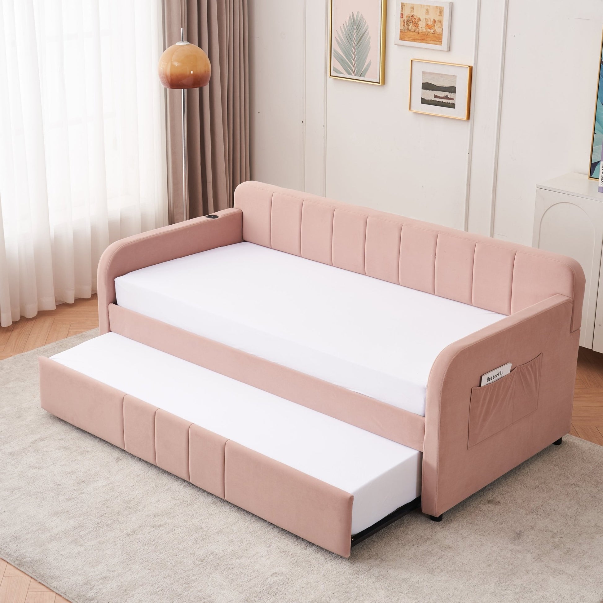 Twin Upholstered Daybed Frame with Trundle, Twin Size Sofa Bed - Direct Wicker