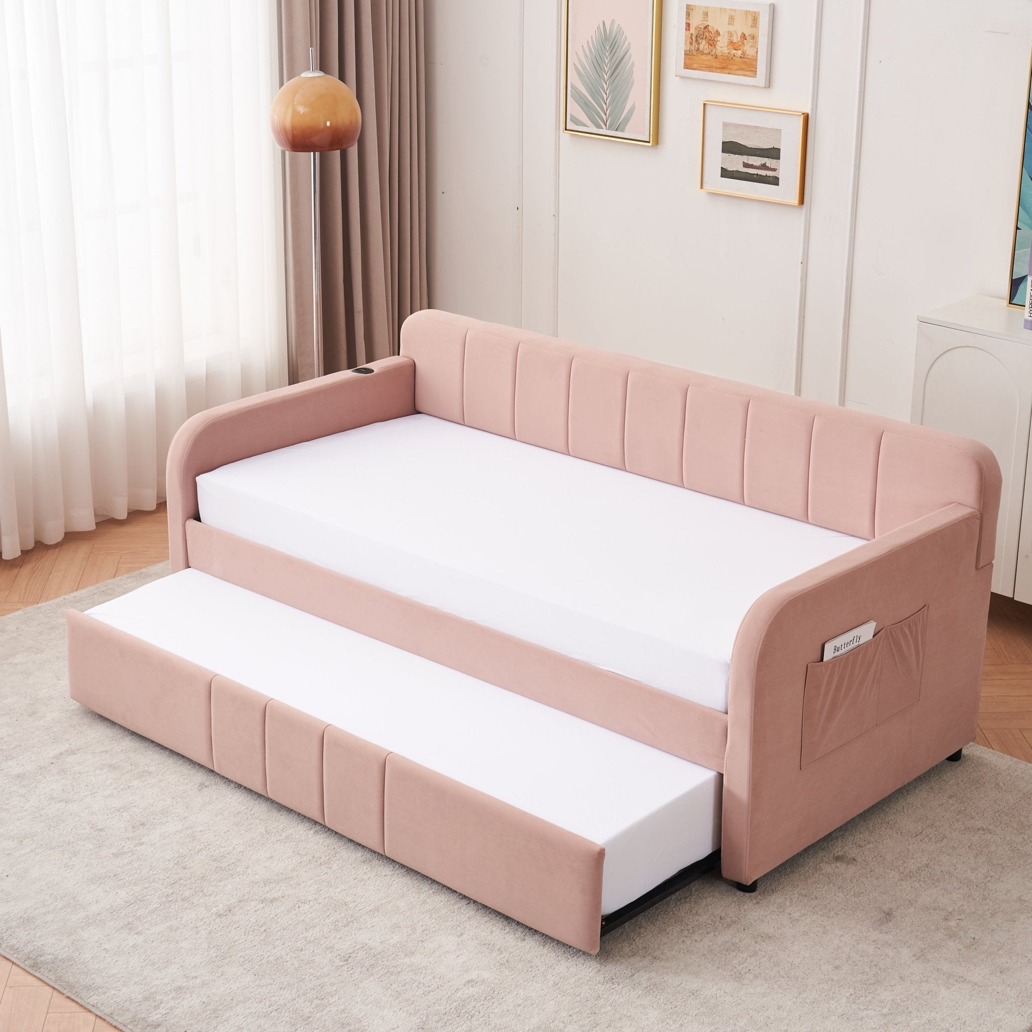 Twin Upholstered Daybed Frame with Trundle, Twin Size Sofa Bed - Direct Wicker