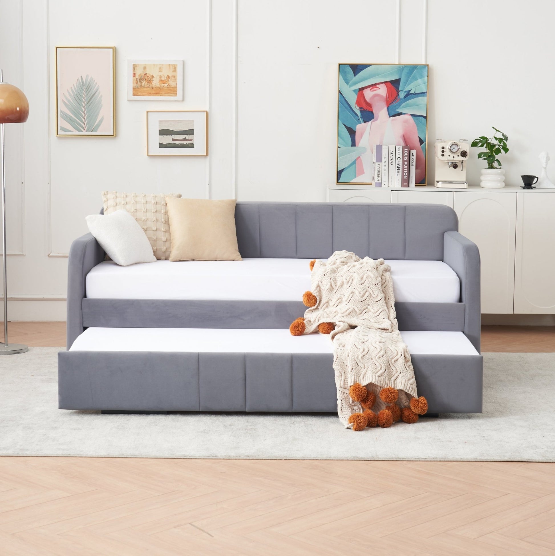 Twin Upholstered Daybed Frame with Trundle, Twin Size Sofa Bed - Direct Wicker
