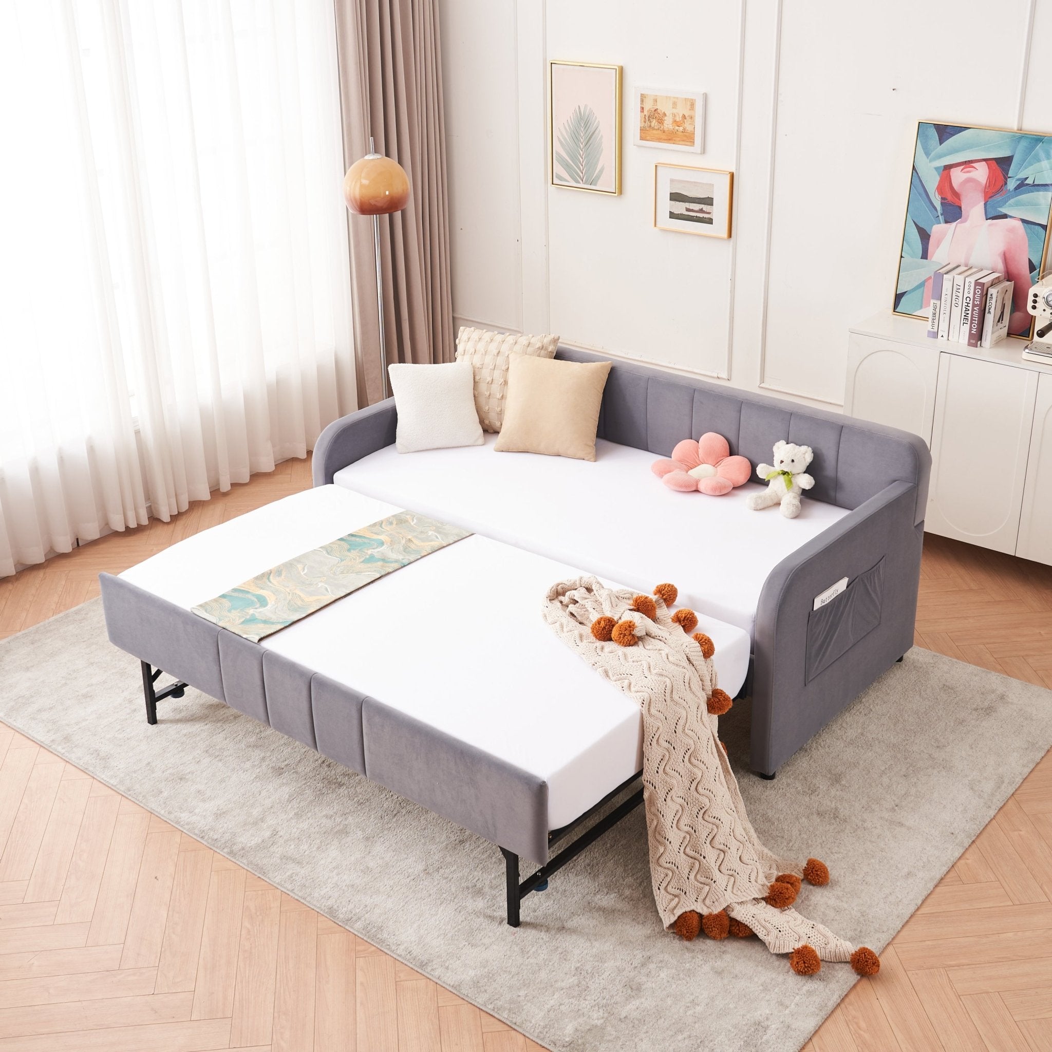 Twin Upholstered Daybed Frame with Trundle, Twin Size Sofa Bed - Direct Wicker