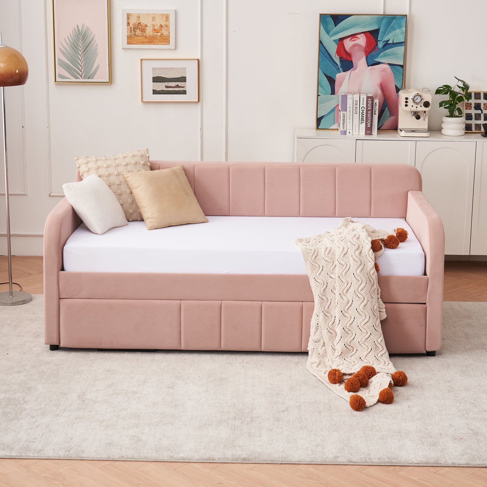 Twin Upholstered Daybed Frame with Trundle, Twin Size Sofa Bed - Direct Wicker