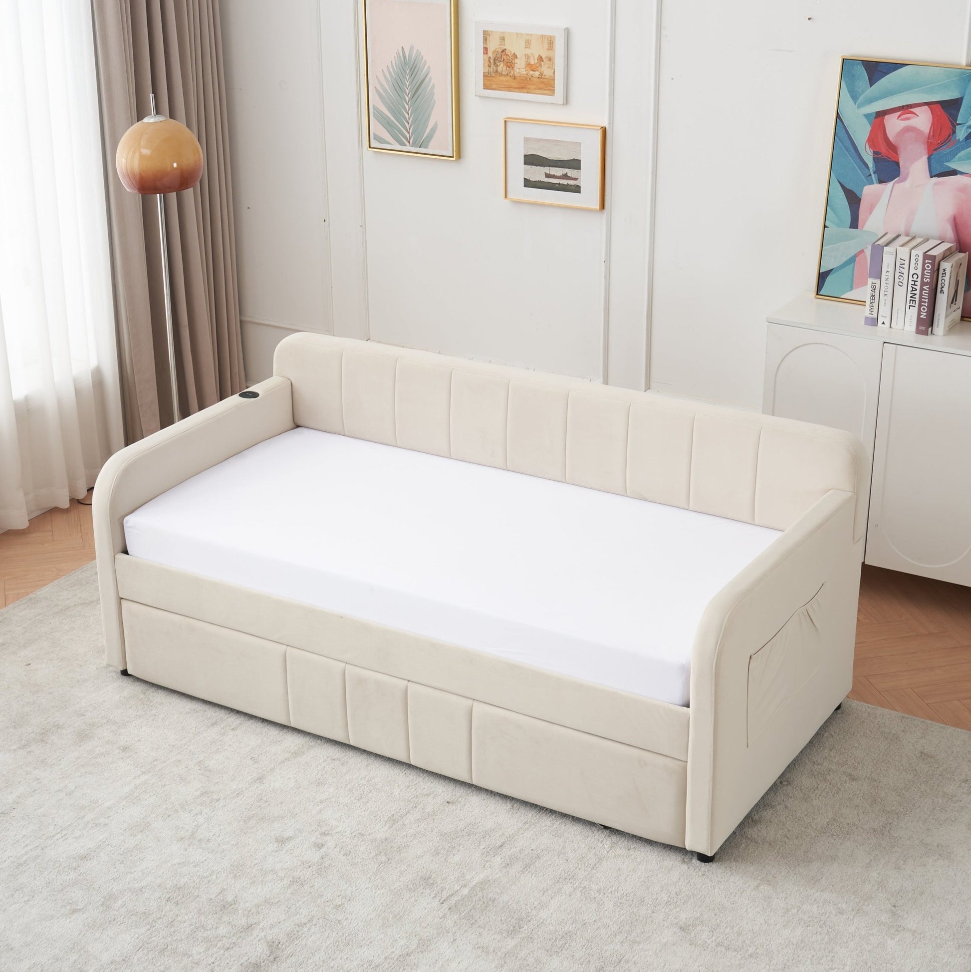 Twin Upholstered Daybed Frame with Trundle, Twin Size Sofa Bed - Direct Wicker