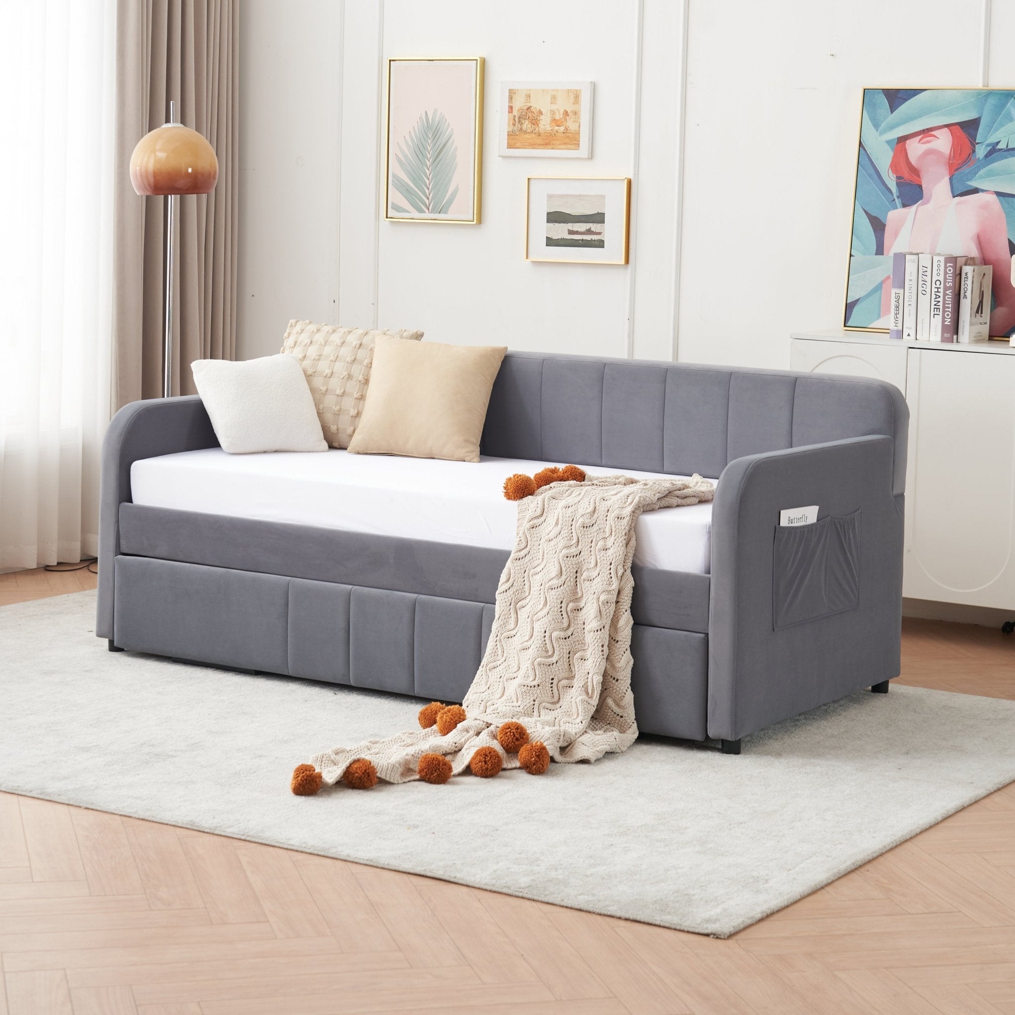 Twin Upholstered Daybed Frame with Trundle, Twin Size Sofa Bed - Direct Wicker