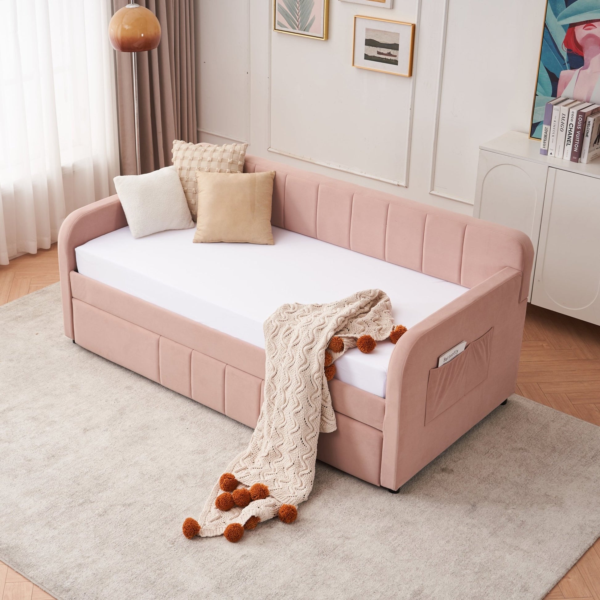 Twin Upholstered Daybed Frame with Trundle, Twin Size Sofa Bed - Direct Wicker