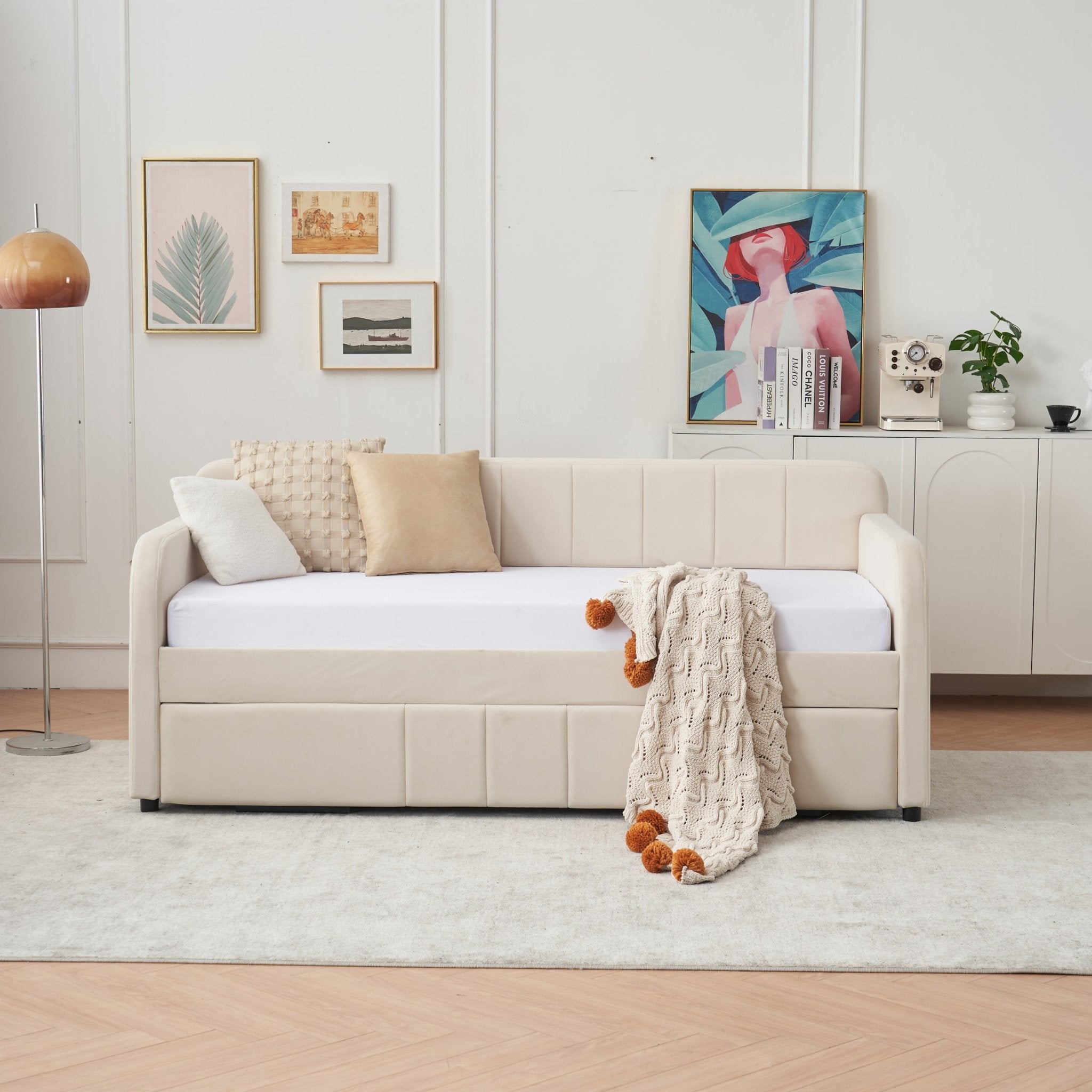 Twin Upholstered Daybed Frame with Trundle, Twin Size Sofa Bed - Direct Wicker