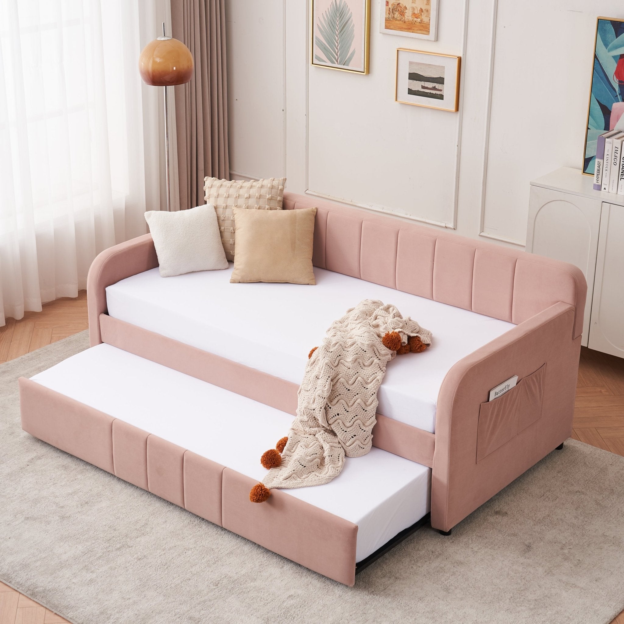 Twin Upholstered Daybed Frame with Trundle, Twin Size Sofa Bed - Direct Wicker